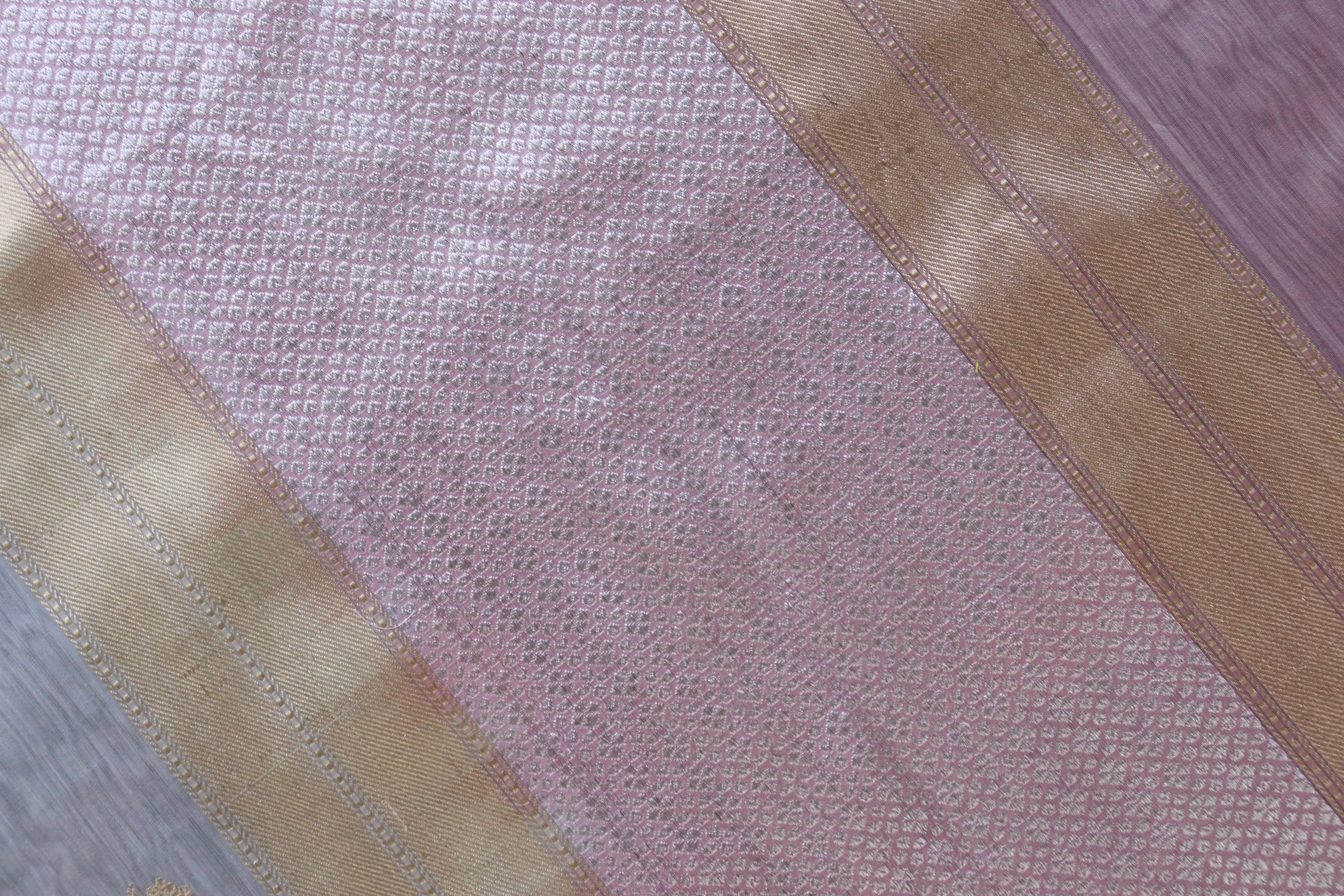 Grey & Pink Organza Kora By Cotton Handloom Saree