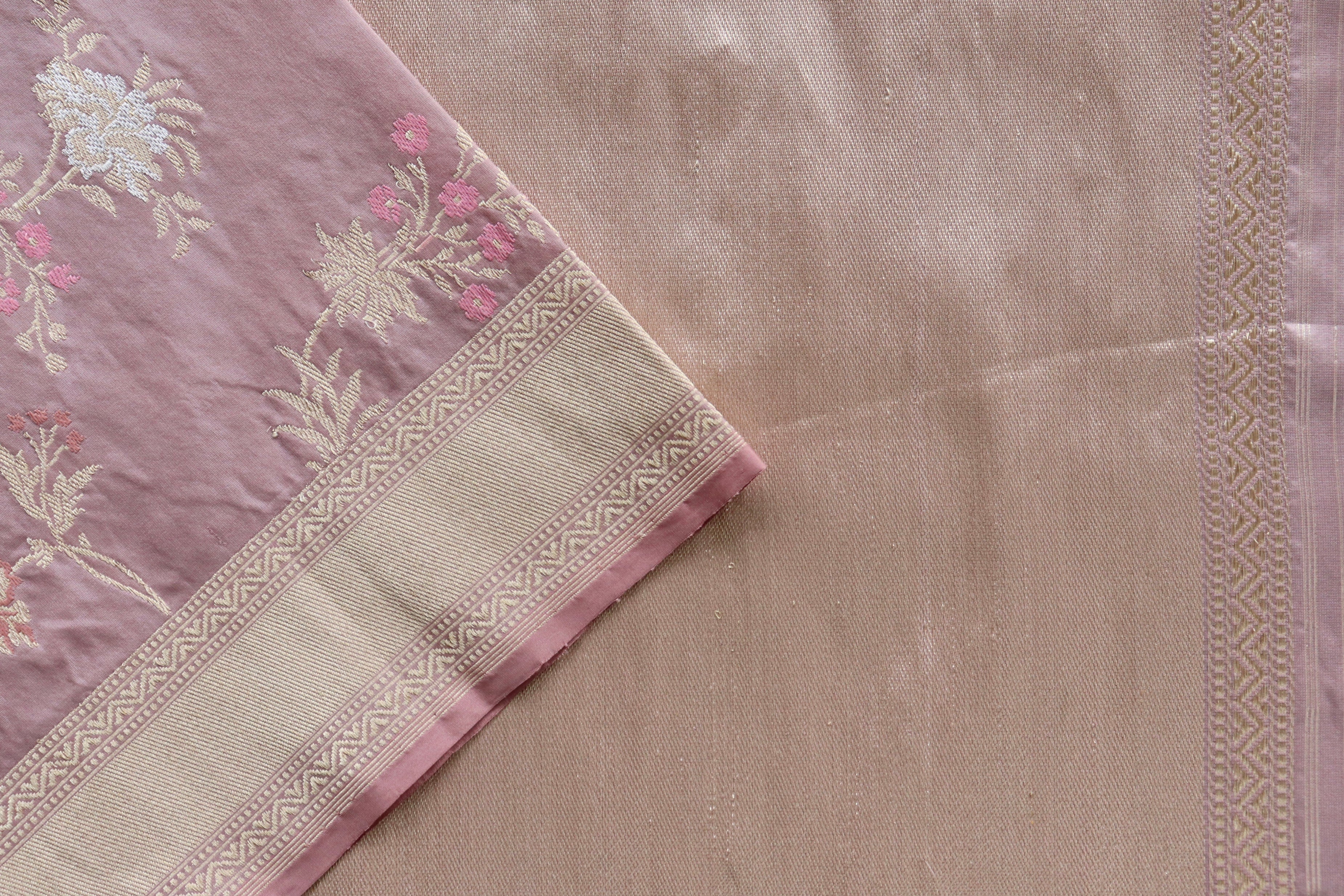 Pinkish Beige Jangla Pure Silk Handloom Banarasi Saree