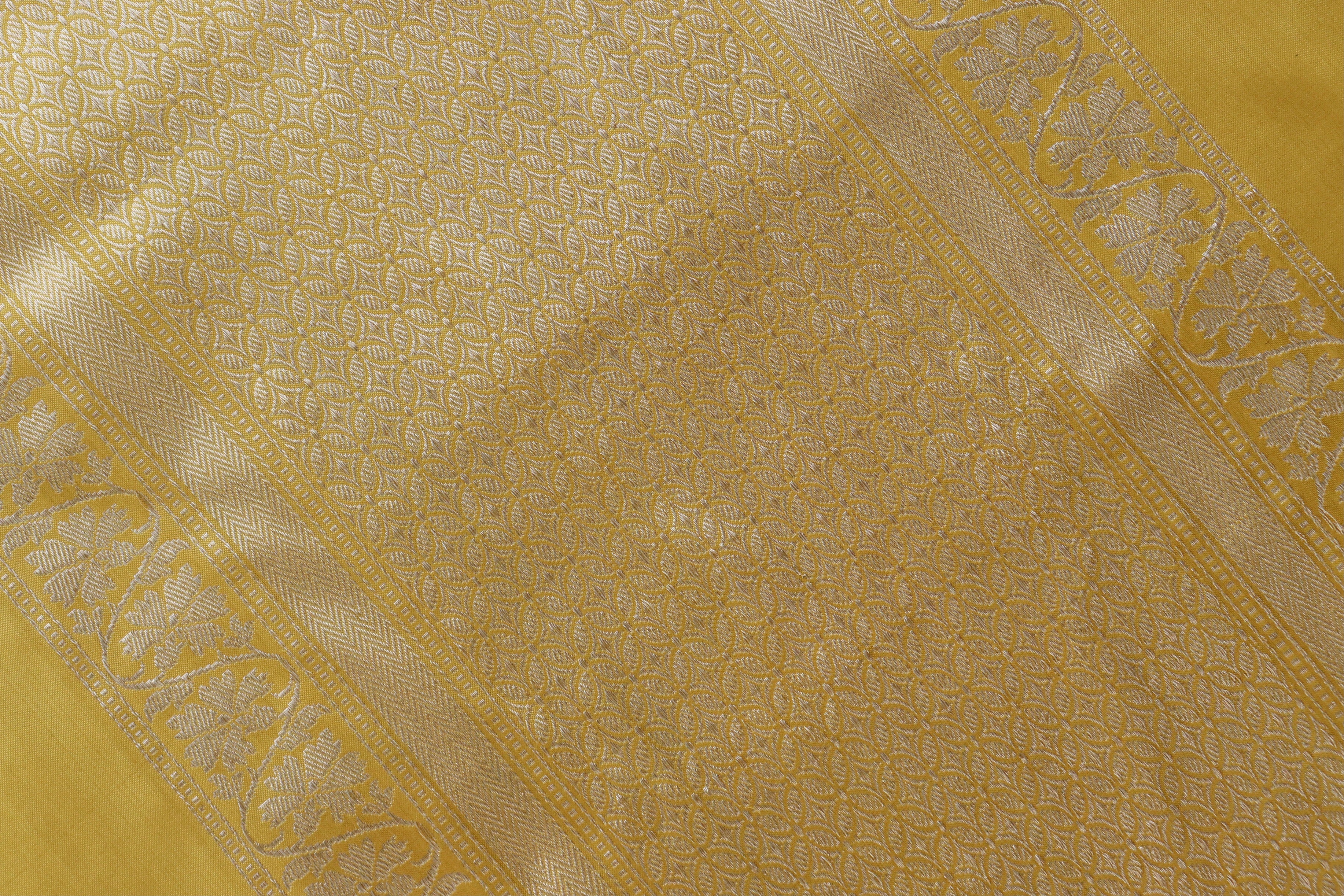 Yellow Guldasta Motif Pure Kora Silk Handloom Saree