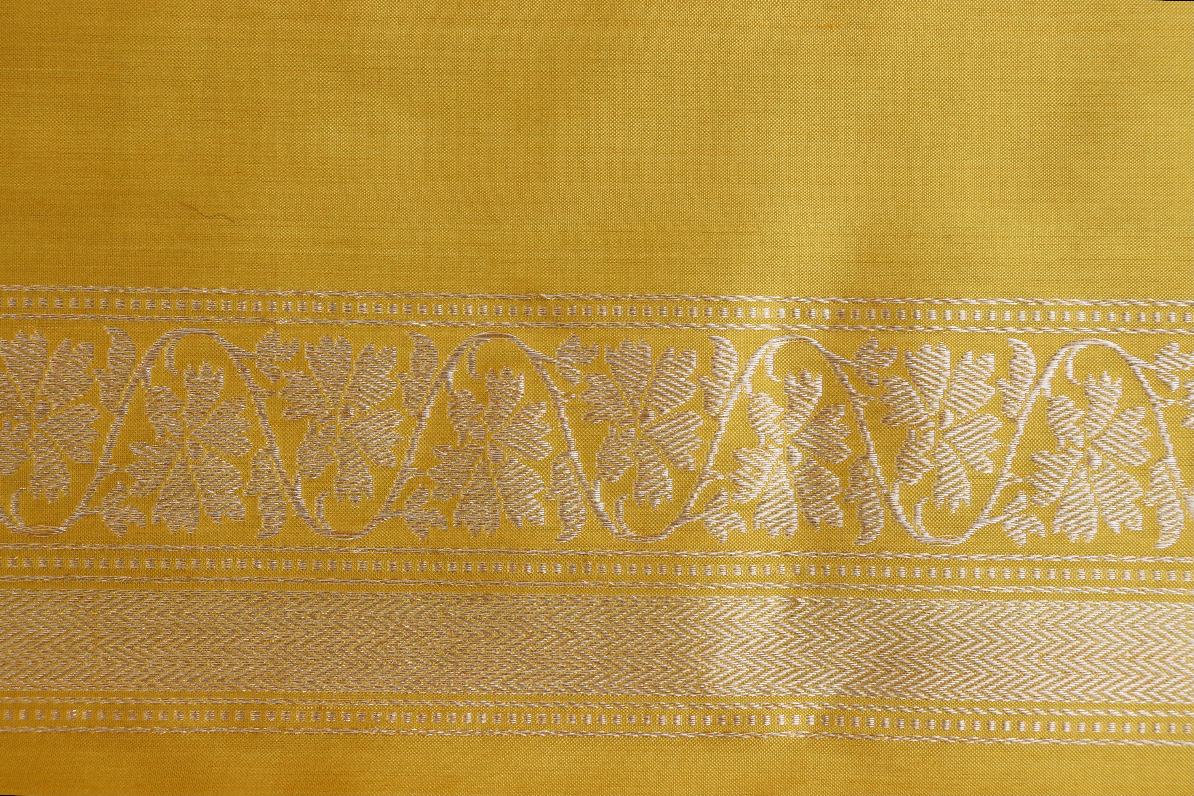 Yellow Guldasta Motif Pure Kora Silk Handloom Saree