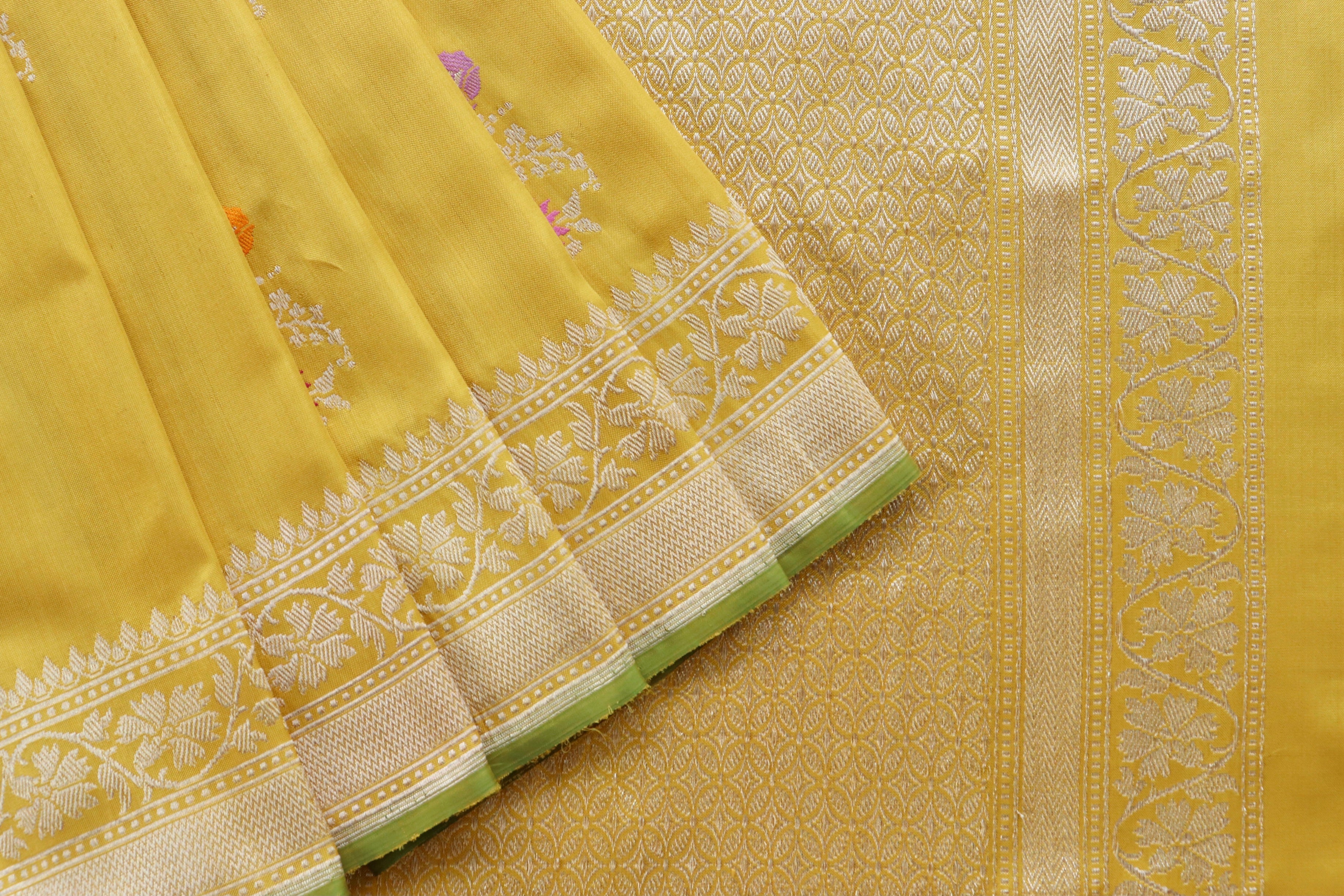 Yellow Guldasta Motif Pure Kora Silk Handloom Saree