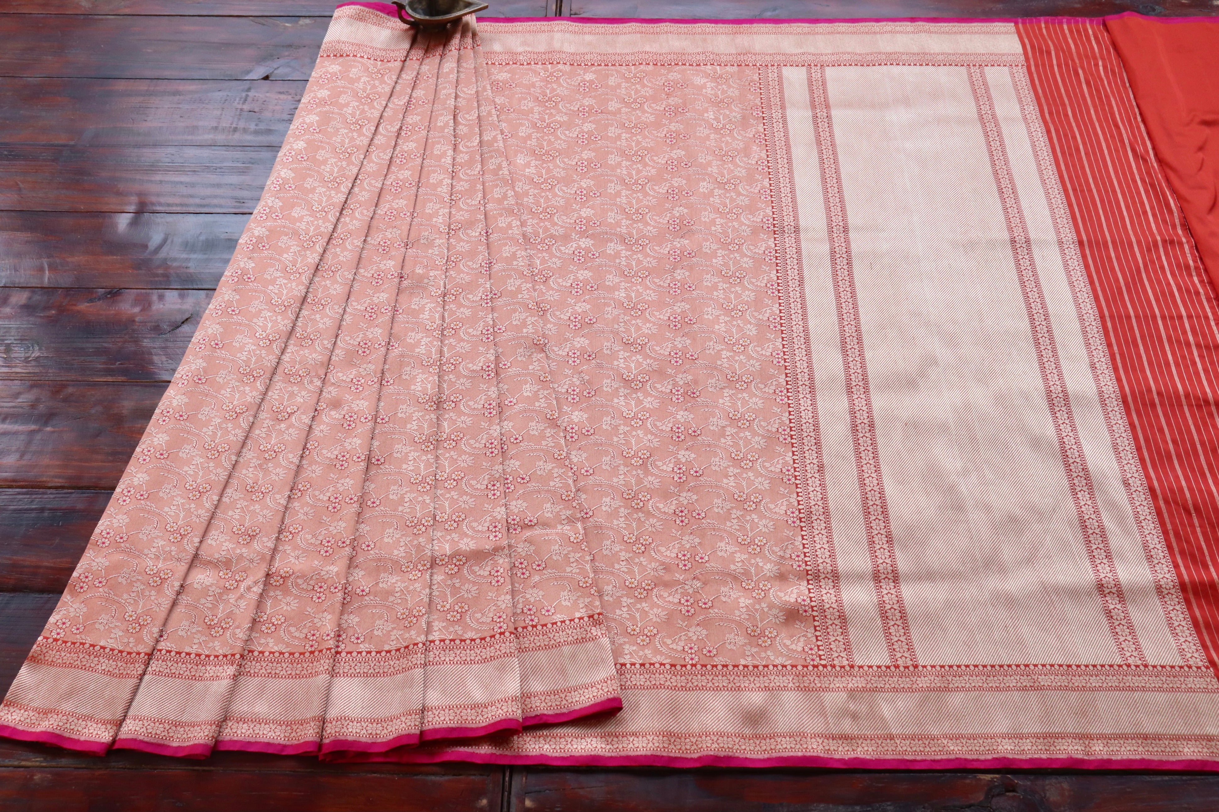 Rust Tanchoi Pure Silk Handloom Banarasi Saree