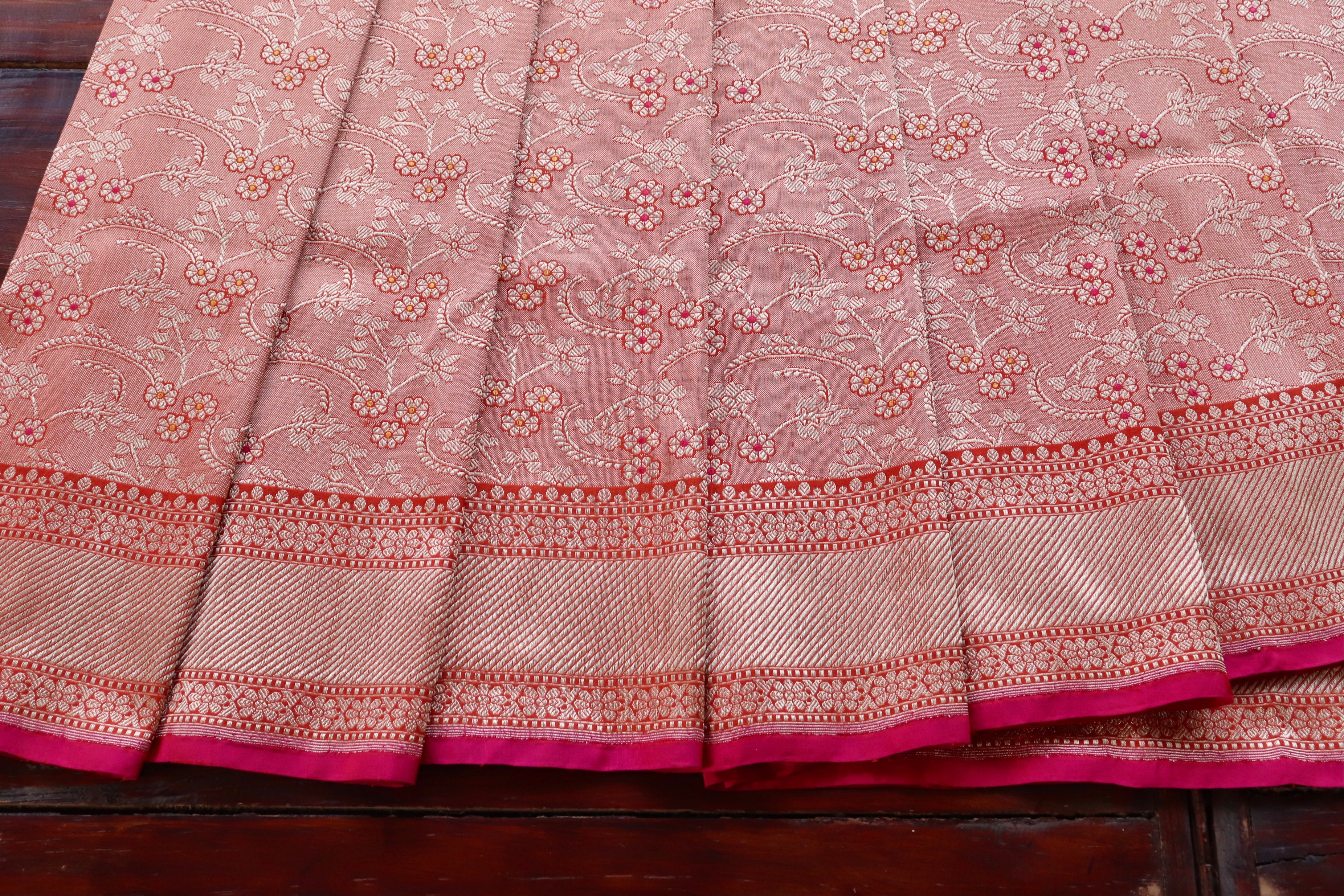 Rust Tanchoi Pure Silk Handloom Banarasi Saree