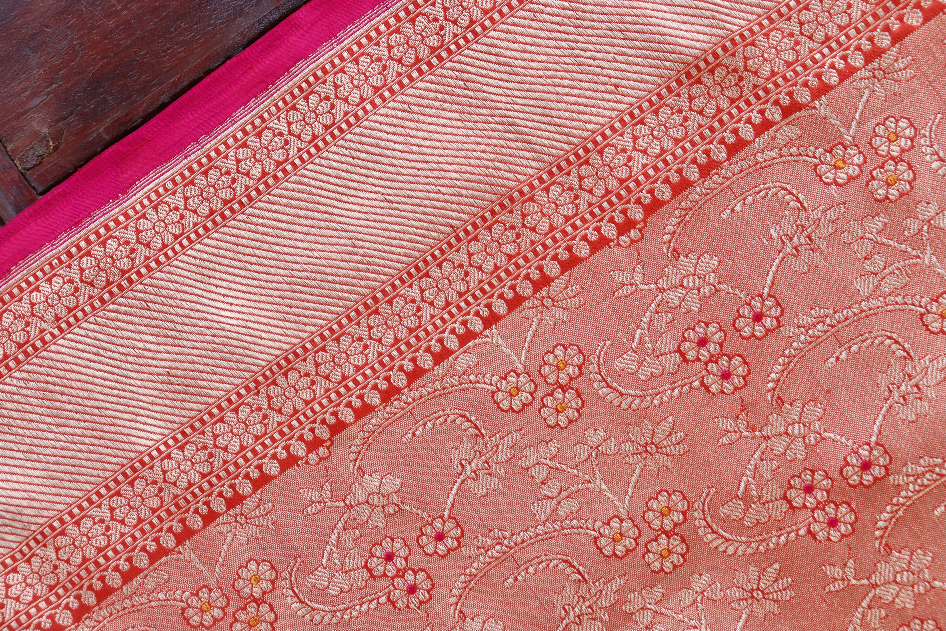 Rust Tanchoi Pure Silk Handloom Banarasi Saree