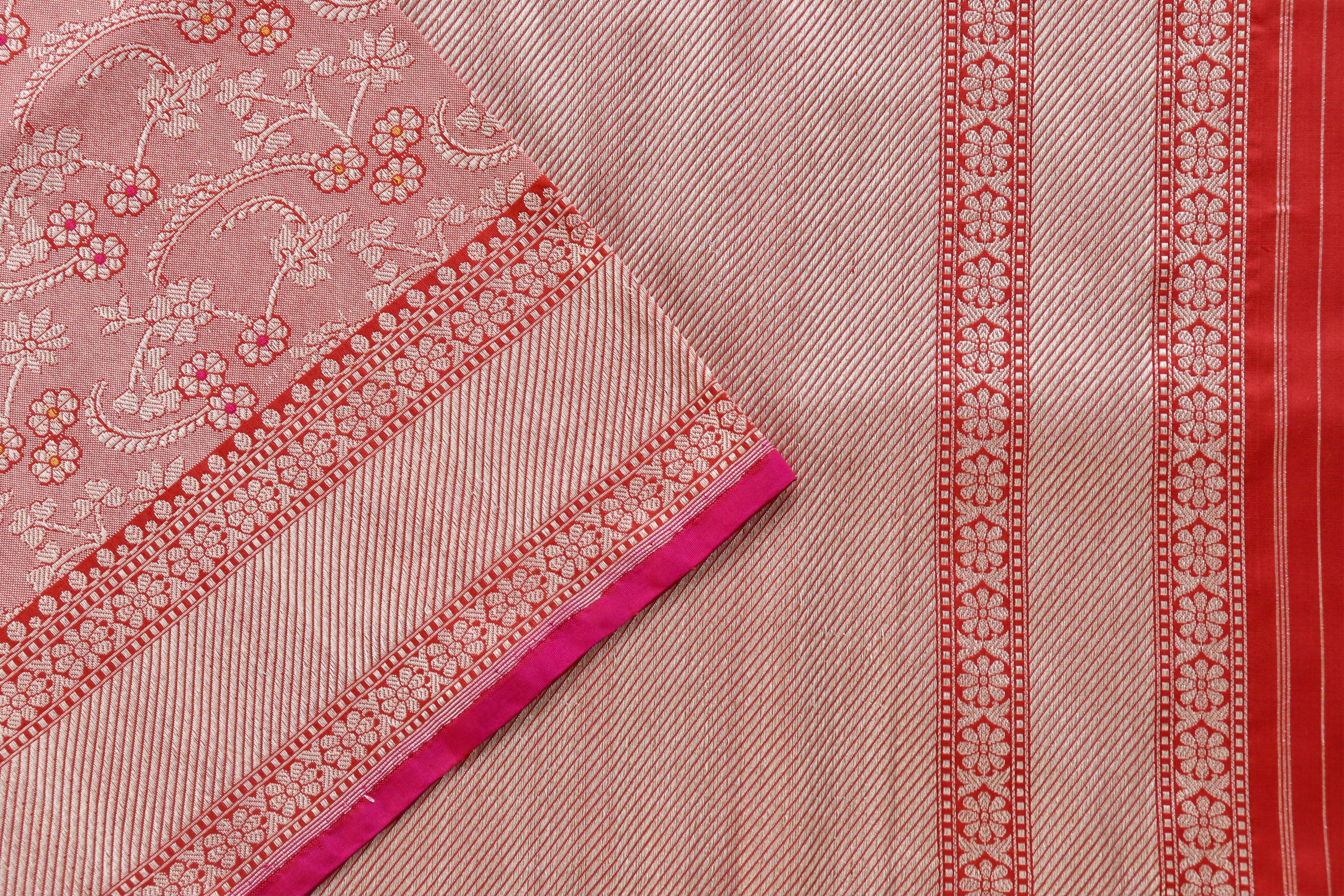 Rust Tanchoi Pure Silk Handloom Banarasi Saree