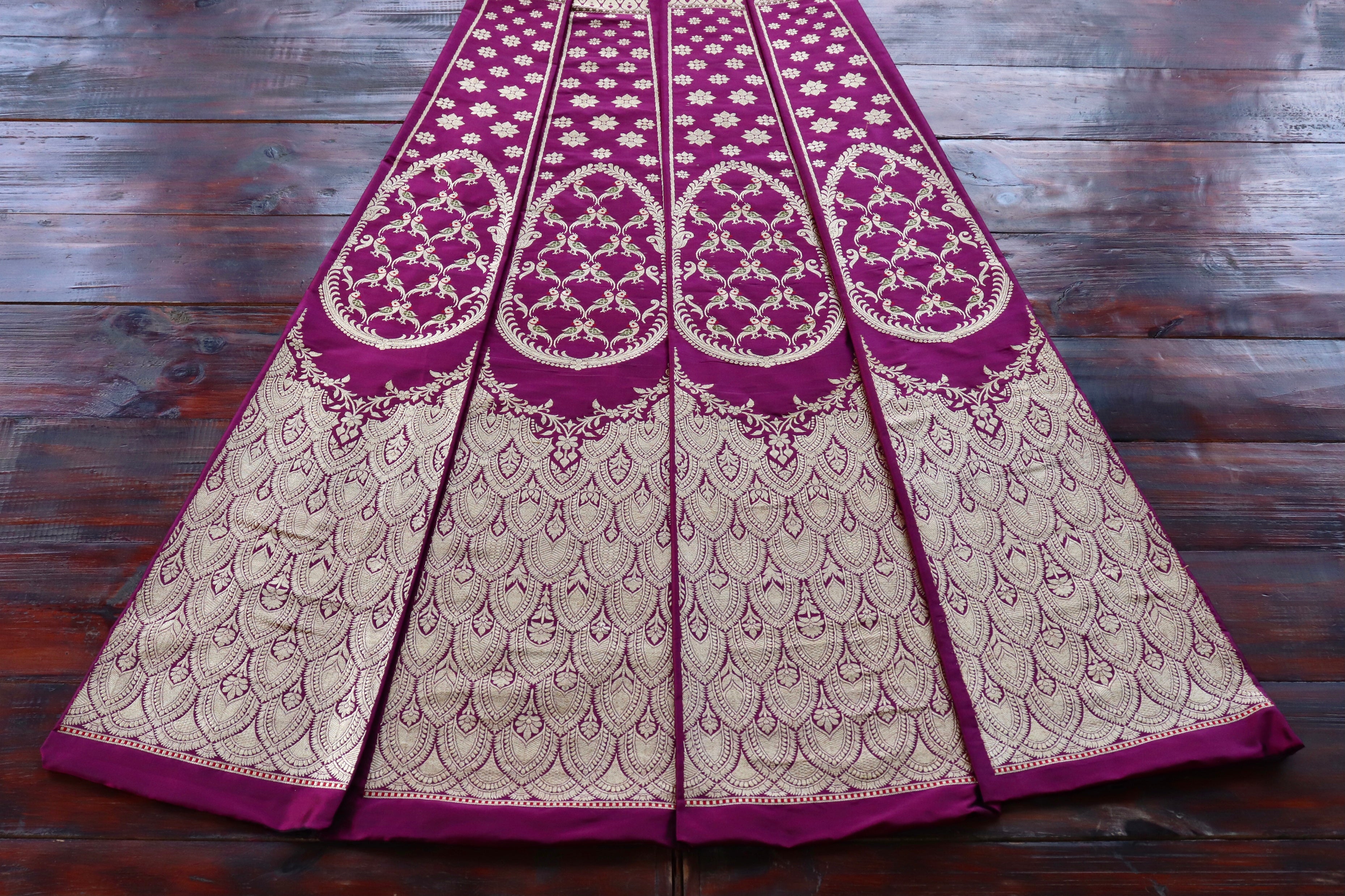 Purple Kadhua Pure Silk Banarasi Lehenga