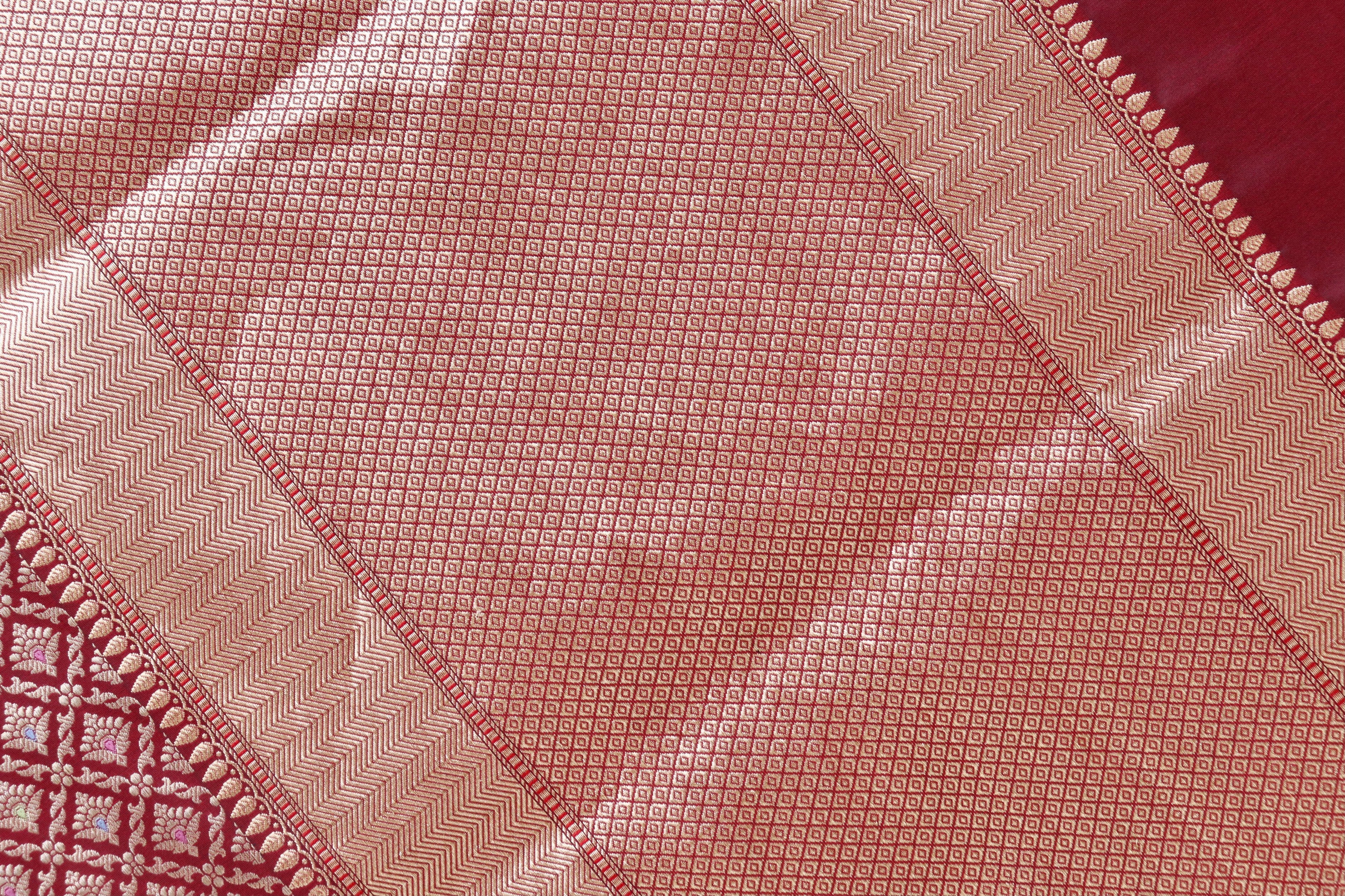 Burgundy Meenadar Handwoven Banarasi Tanchoi Silk Saree