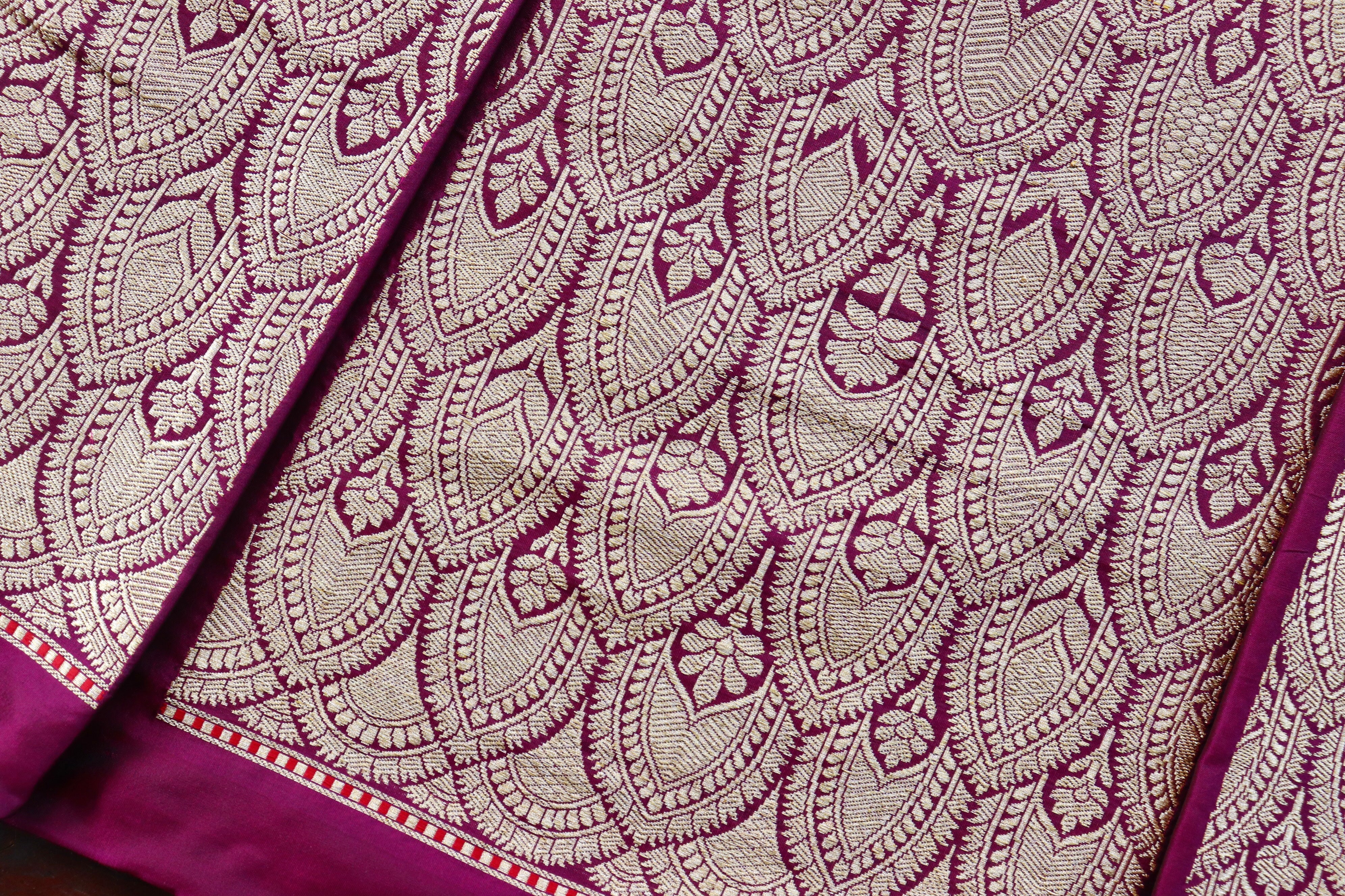 Purple Kadhua Pure Silk Banarasi Lehenga