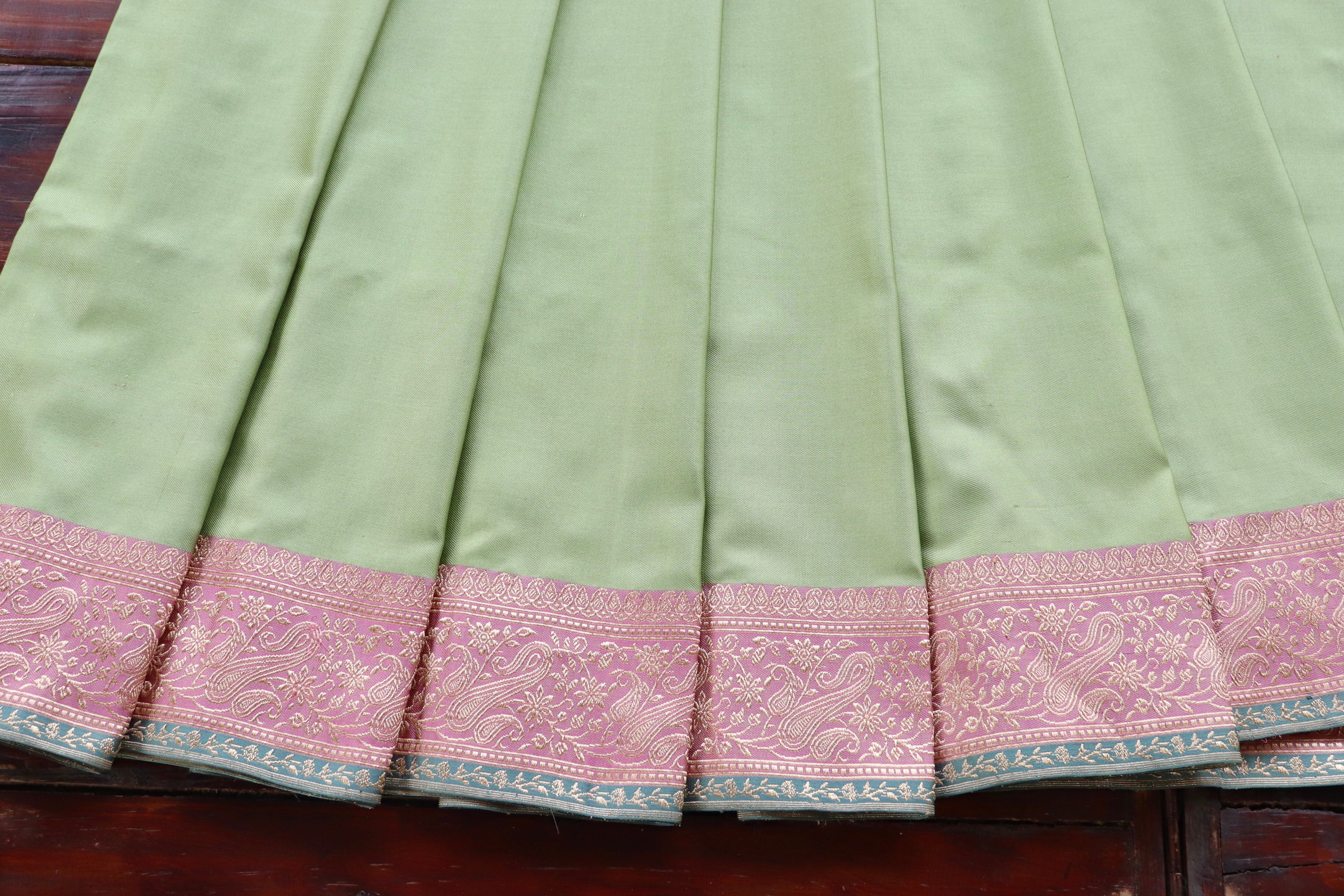 Pista Green & Pink  Banarasi Handwoven Satin Silk Saree