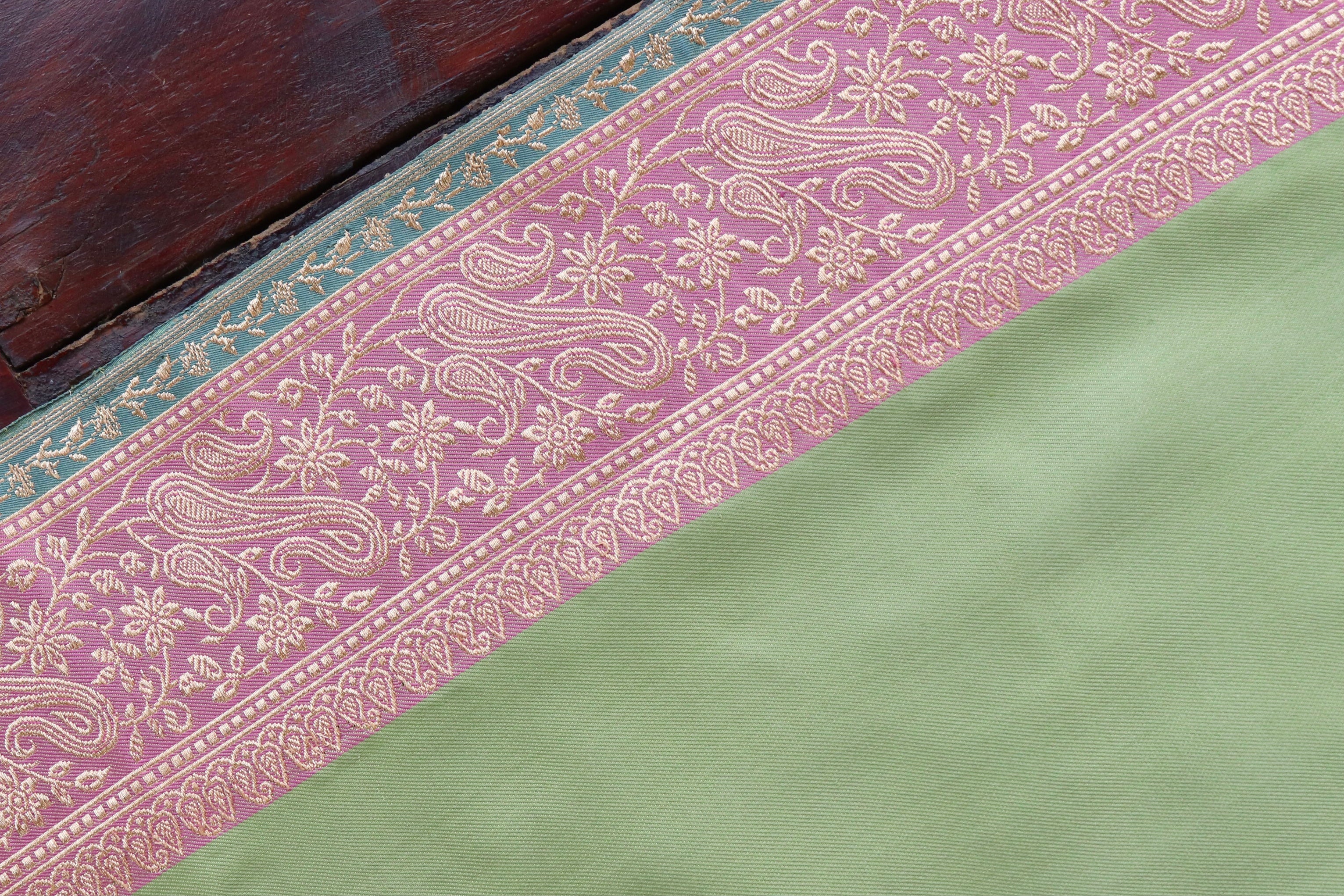 Pista Green & Pink  Banarasi Handwoven Satin Silk Saree