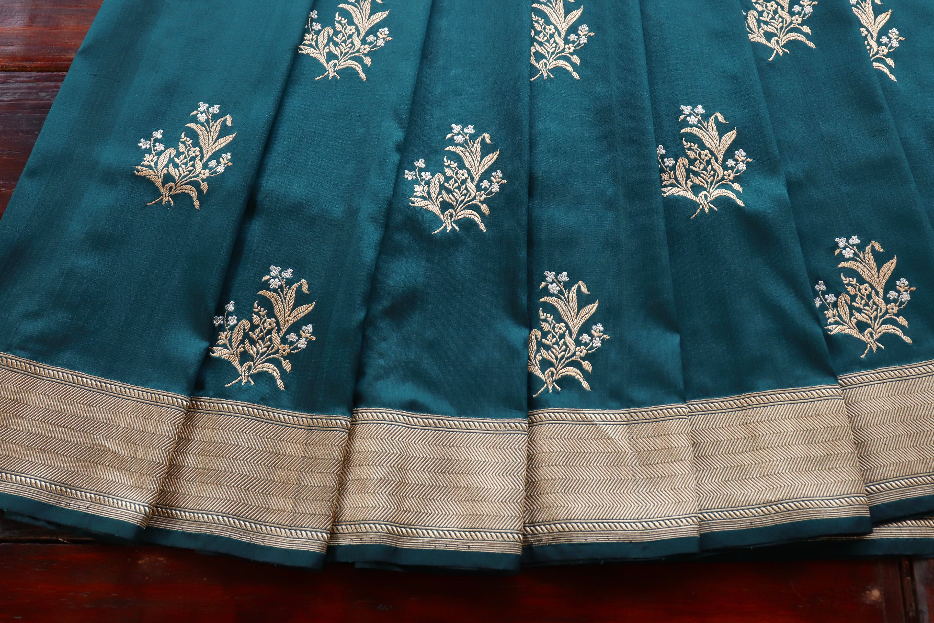 Peacock Blue Alfi Pure Silk Handloom Banarasi Saree