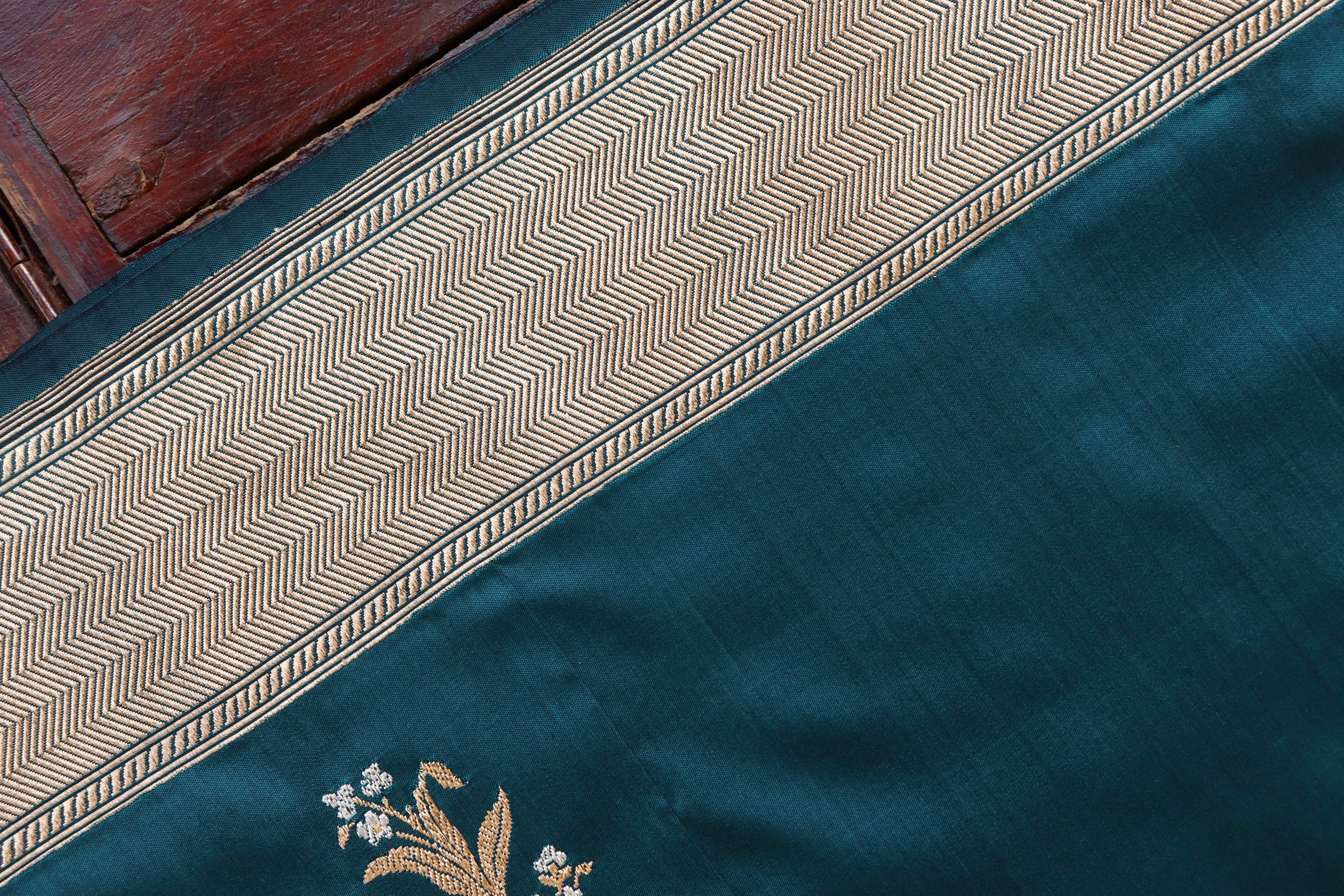 Peacock Blue Alfi Pure Silk Handloom Banarasi Saree