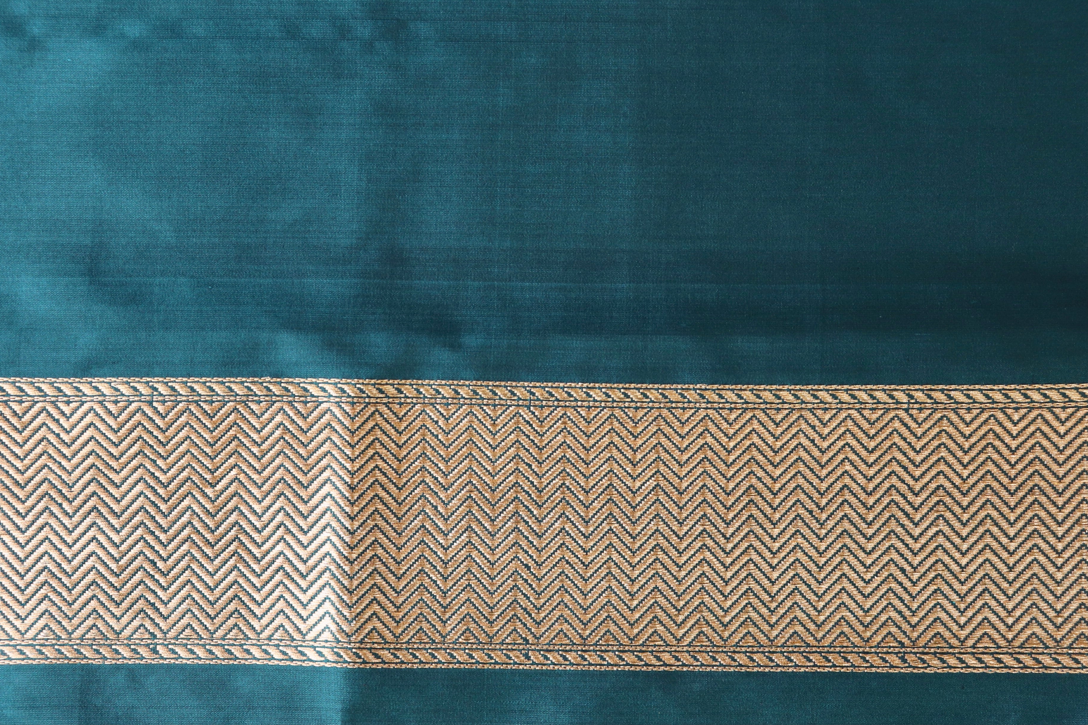 Peacock Blue Alfi Pure Silk Handloom Banarasi Saree