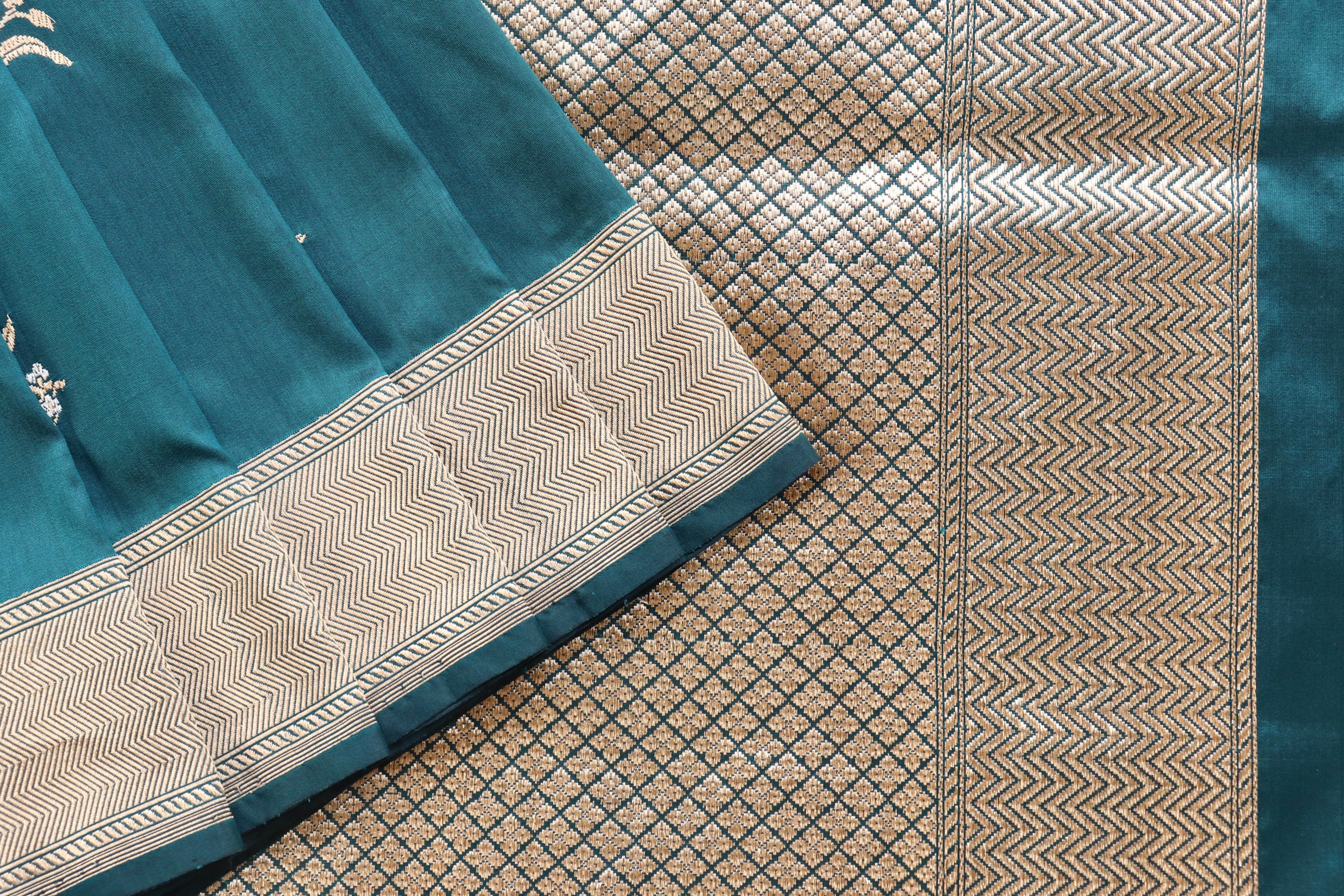 Peacock Blue Alfi Pure Silk Handloom Banarasi Saree