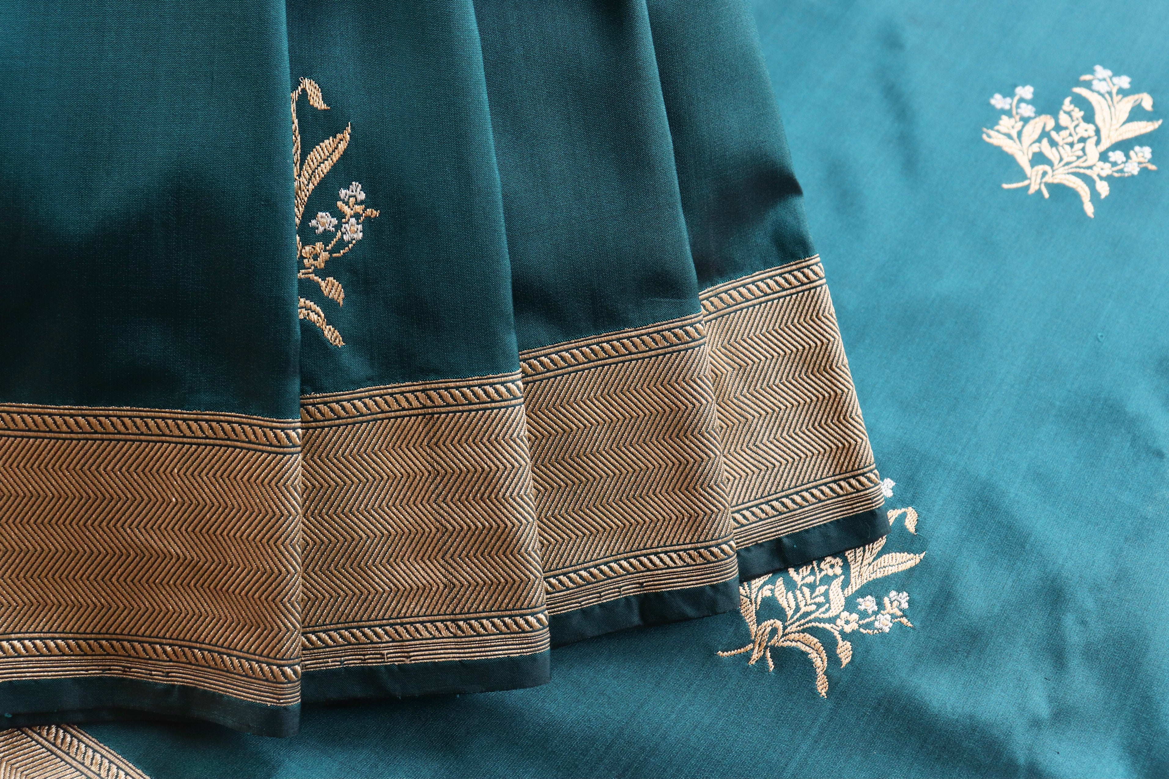 Peacock Blue Alfi Pure Silk Handloom Banarasi Saree