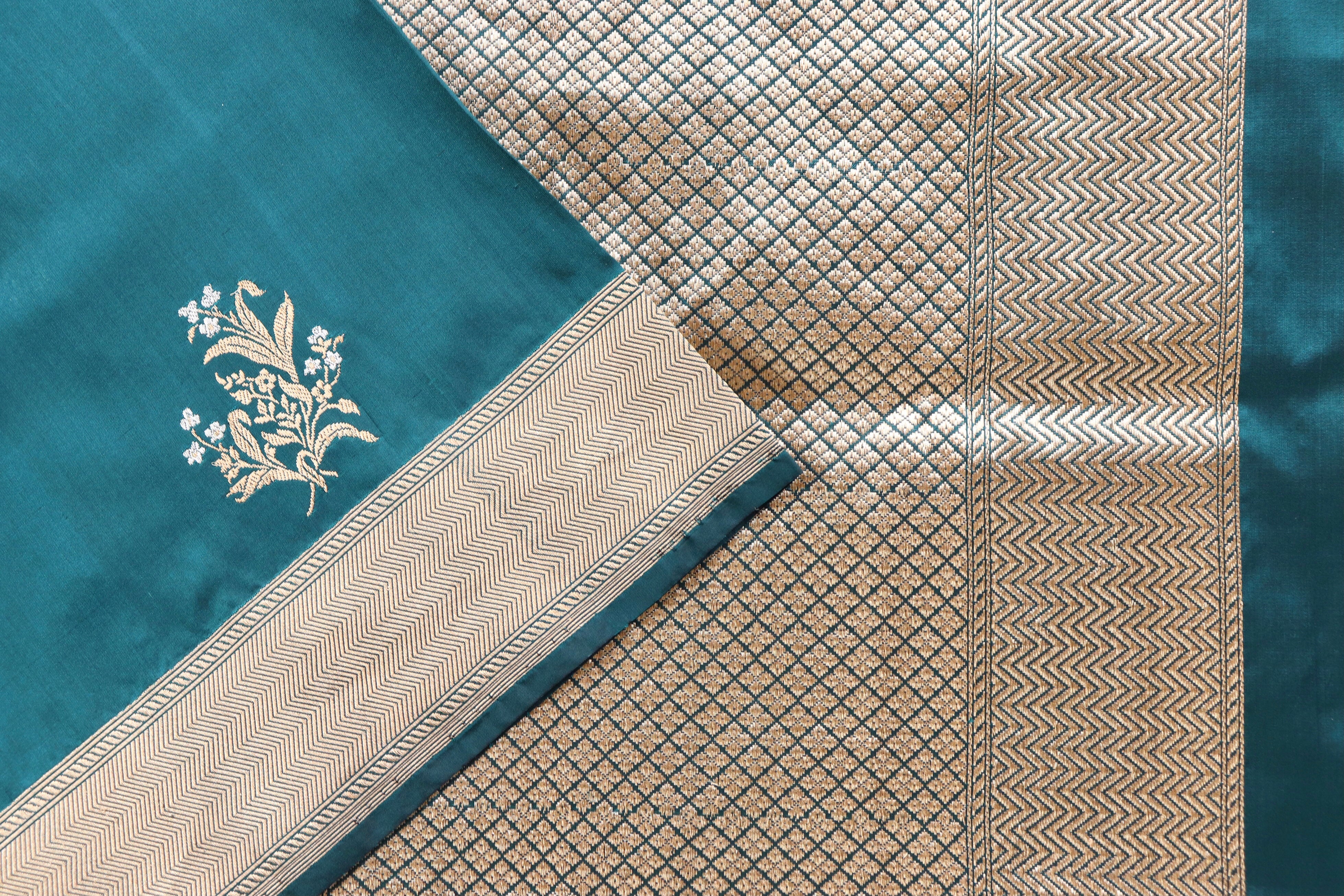 Peacock Blue Alfi Pure Silk Handloom Banarasi Saree