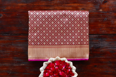 Burgundy Meenadar Banarasi Tanchoi Silk Saree | Stuti Weaves