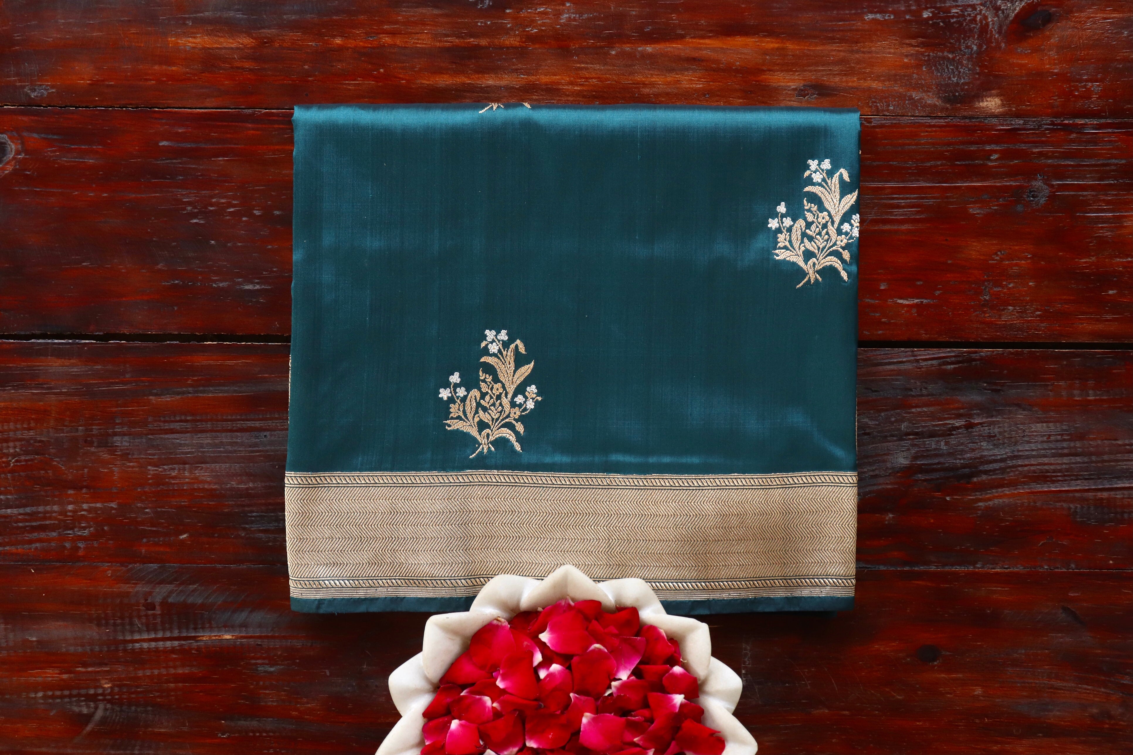 Peacock Blue Alfi Pure Silk Handloom Banarasi Saree