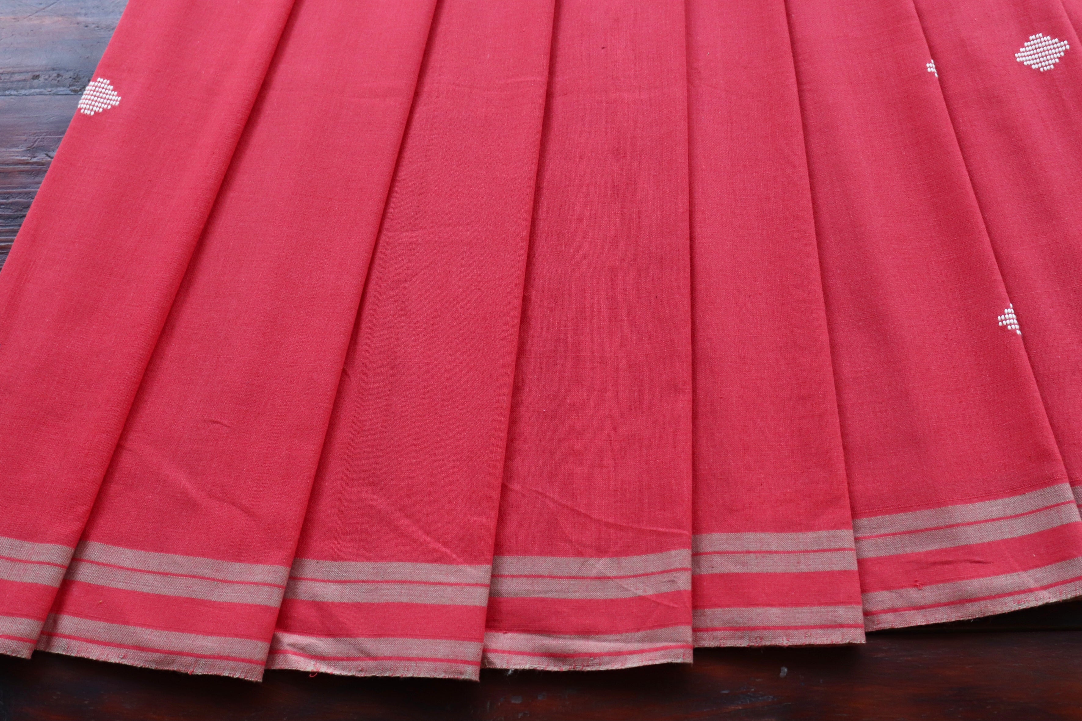 Bhargavi Red Handwoven Baavanbuti Cotton saree