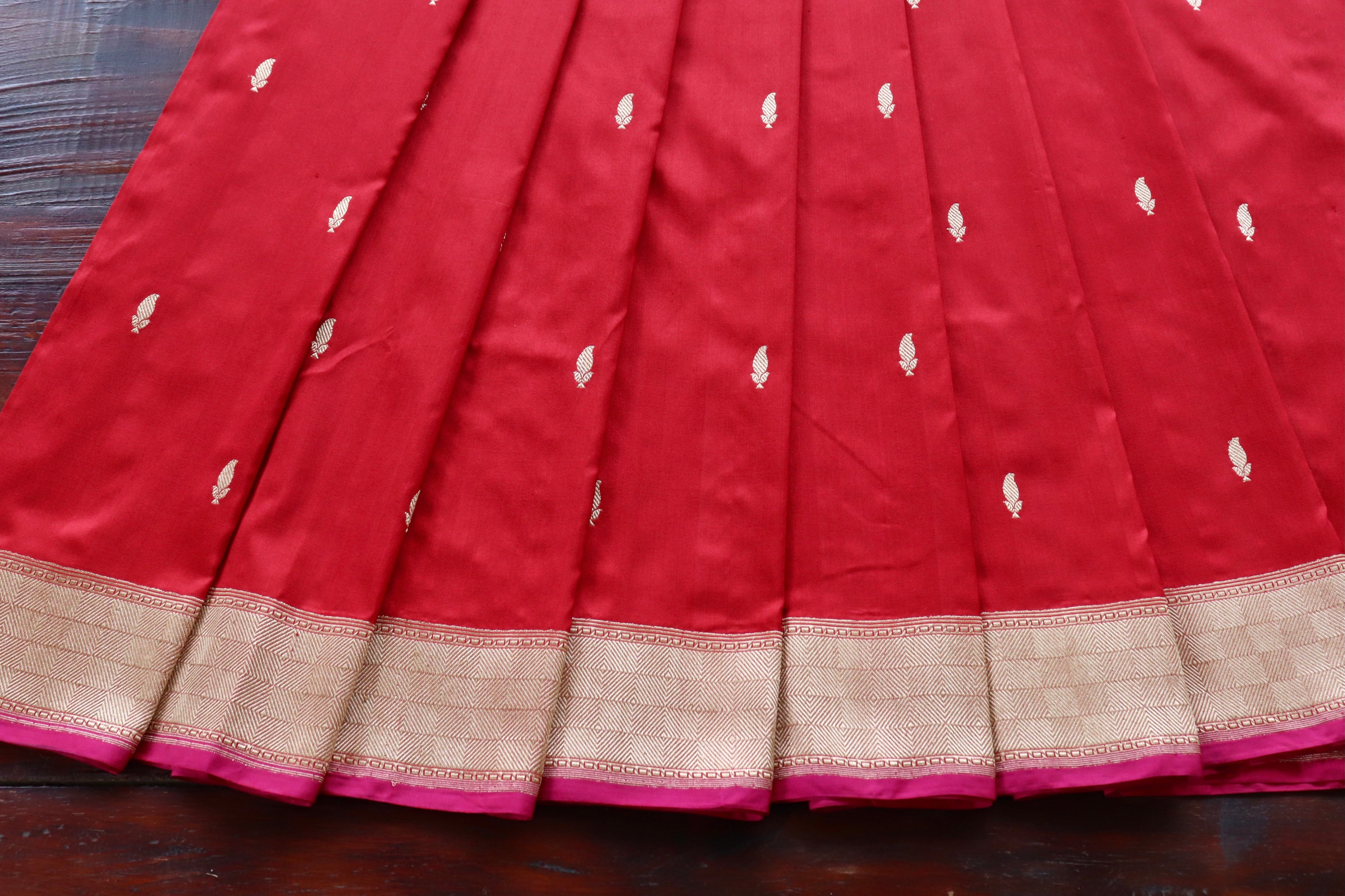 Red Kairy Kuniya Pure Silk Handloom Banarasi Saree