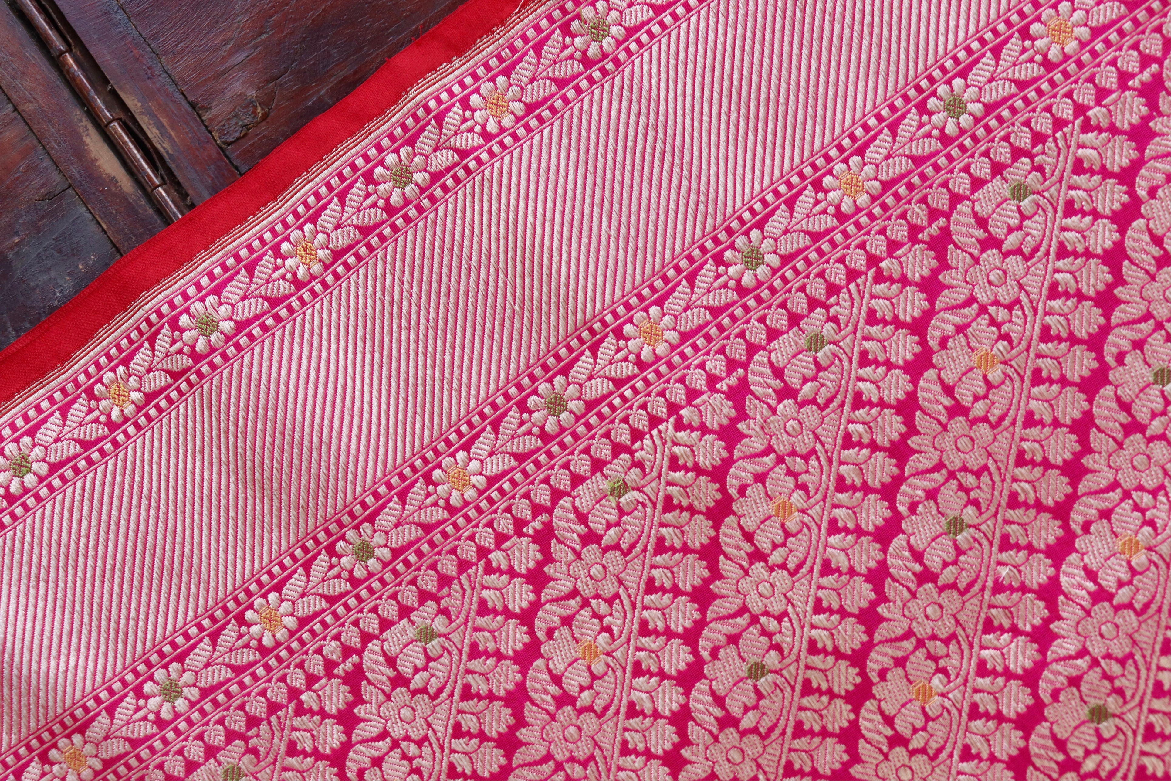 Pink Meenadar Tanchoi Pure Silk Handloom Banarasi Saree