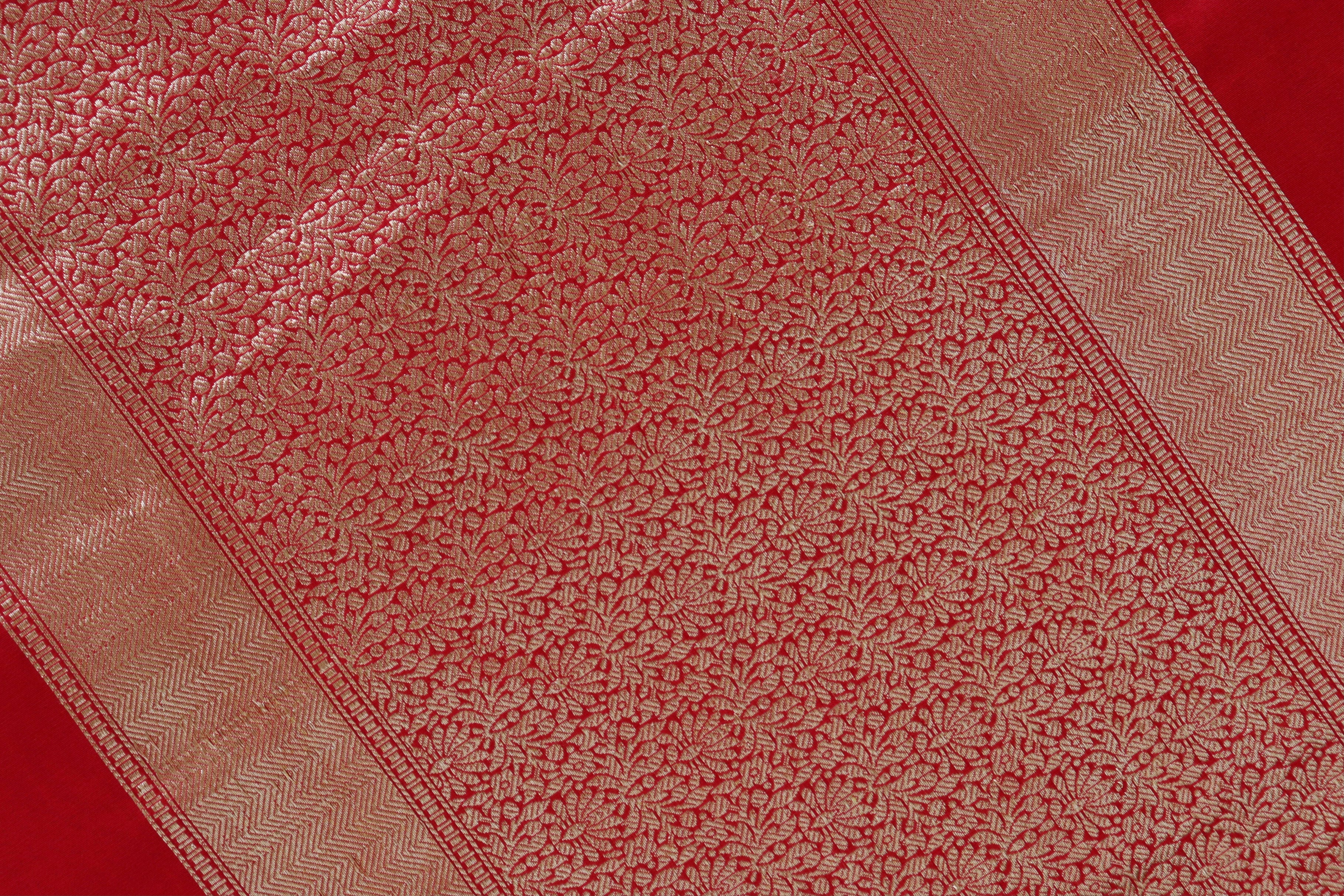 Red Kairy Kuniya Pure Silk Handloom Banarasi Saree