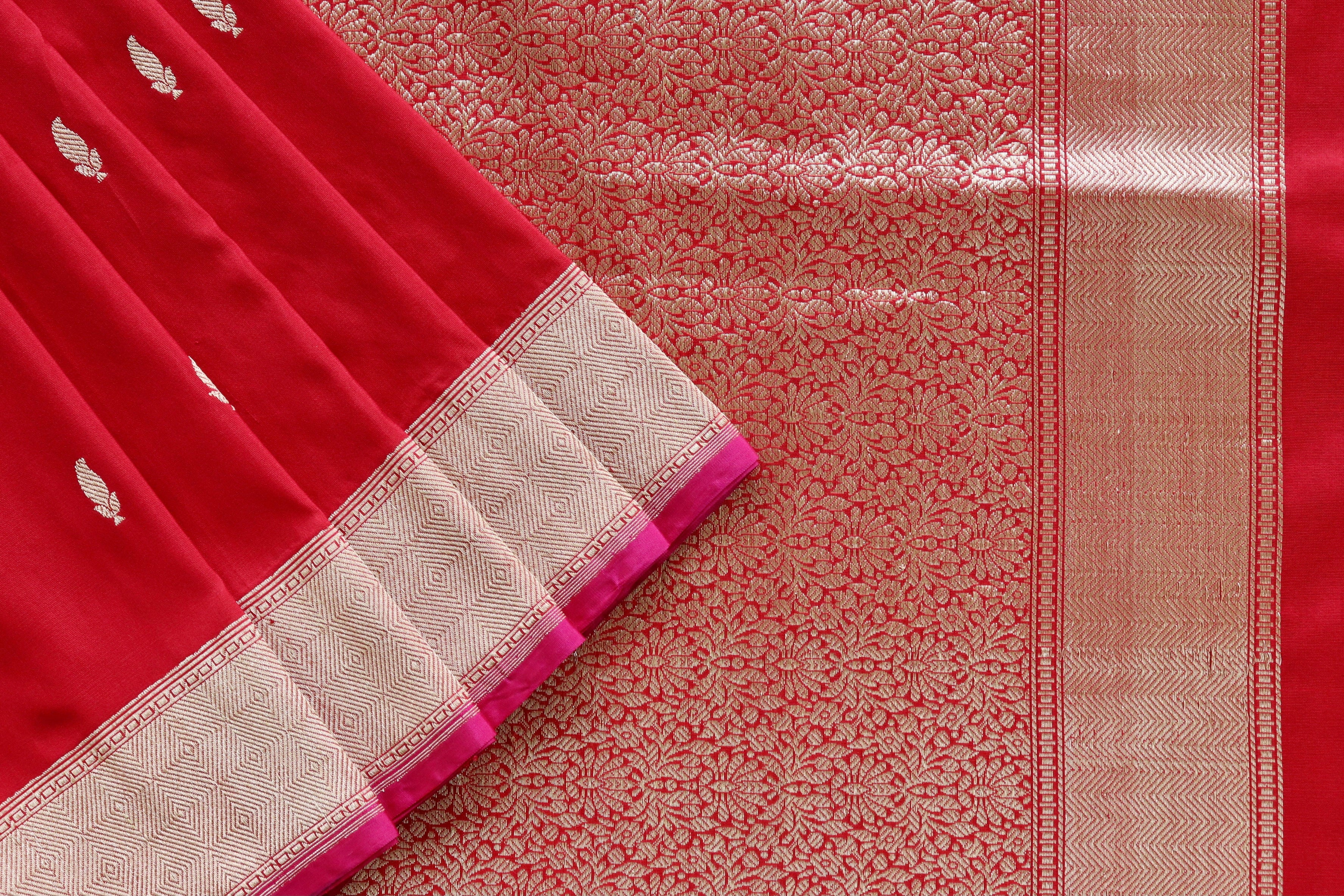 Red Kairy Kuniya Pure Silk Handloom Banarasi Saree