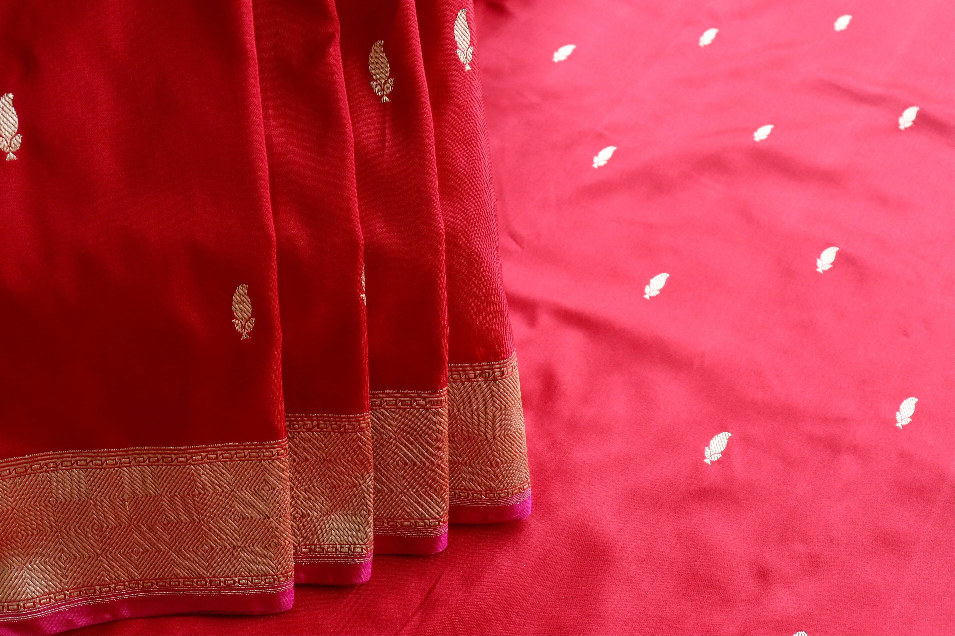 Red Kairy Kuniya Pure Silk Handloom Banarasi Saree