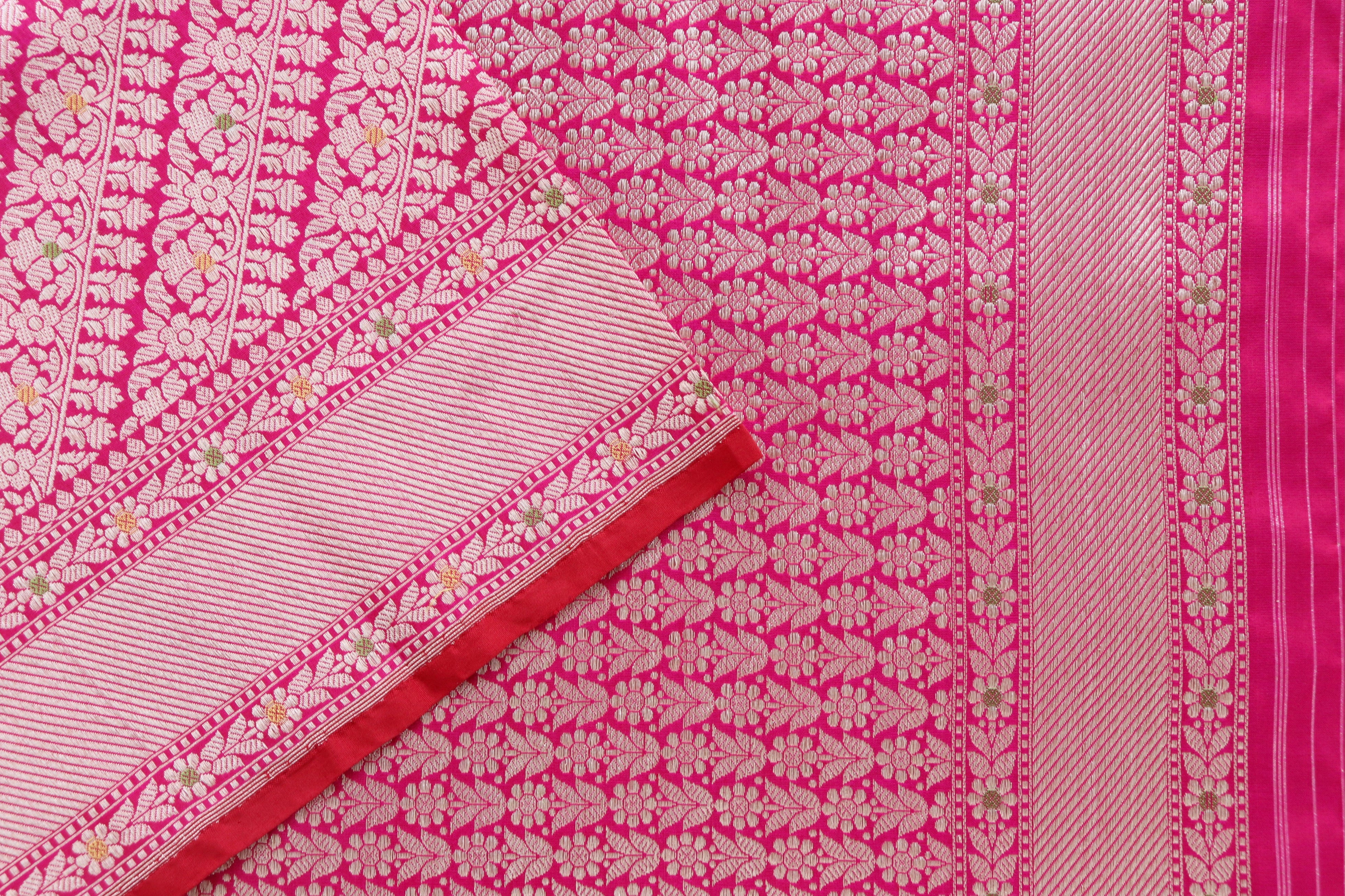 Pink Meenadar Tanchoi Pure Silk Handloom Banarasi Saree