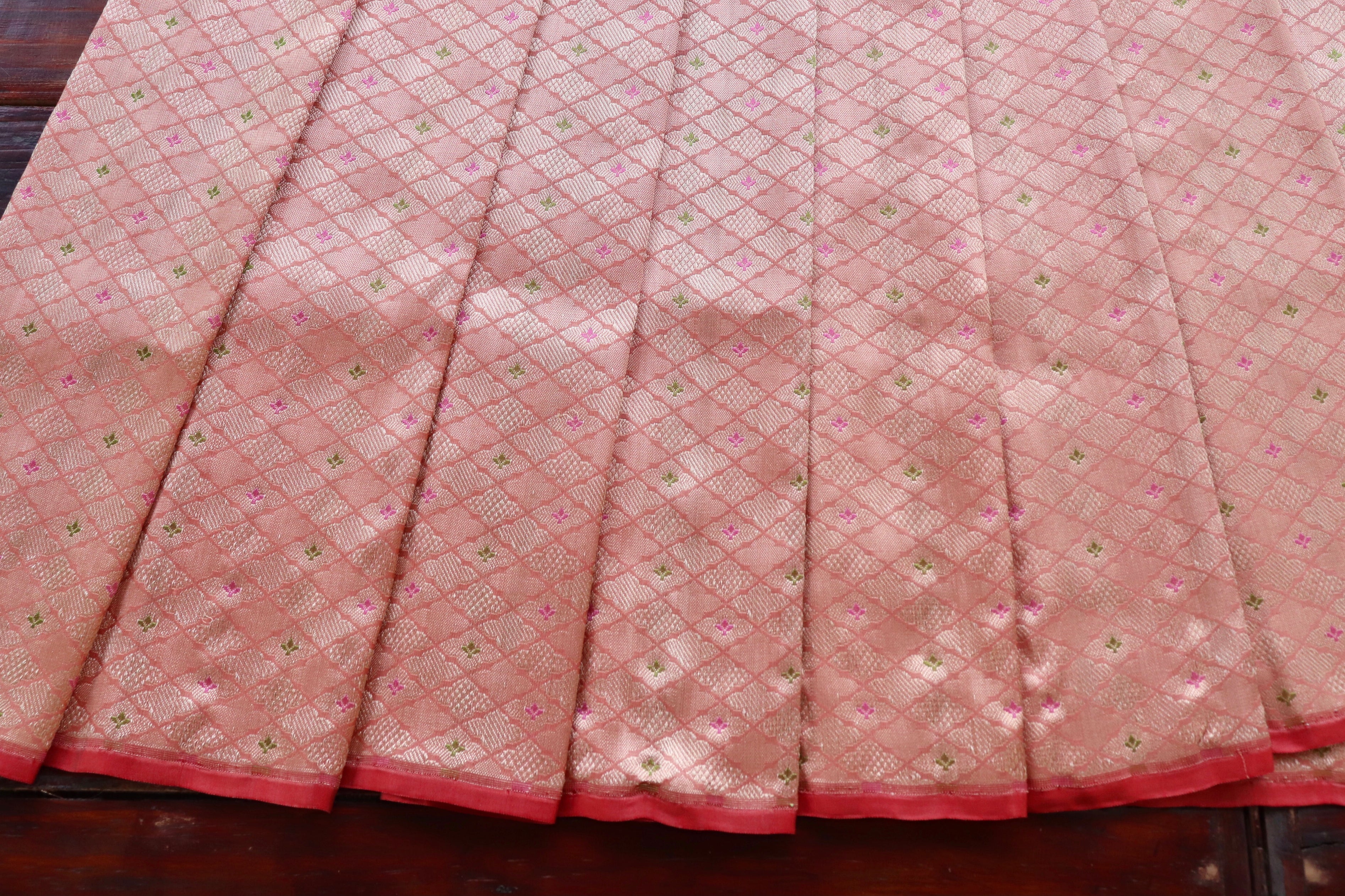 Peach Meenadar Tanchoi Pure Silk Handloom Banarasi Saree