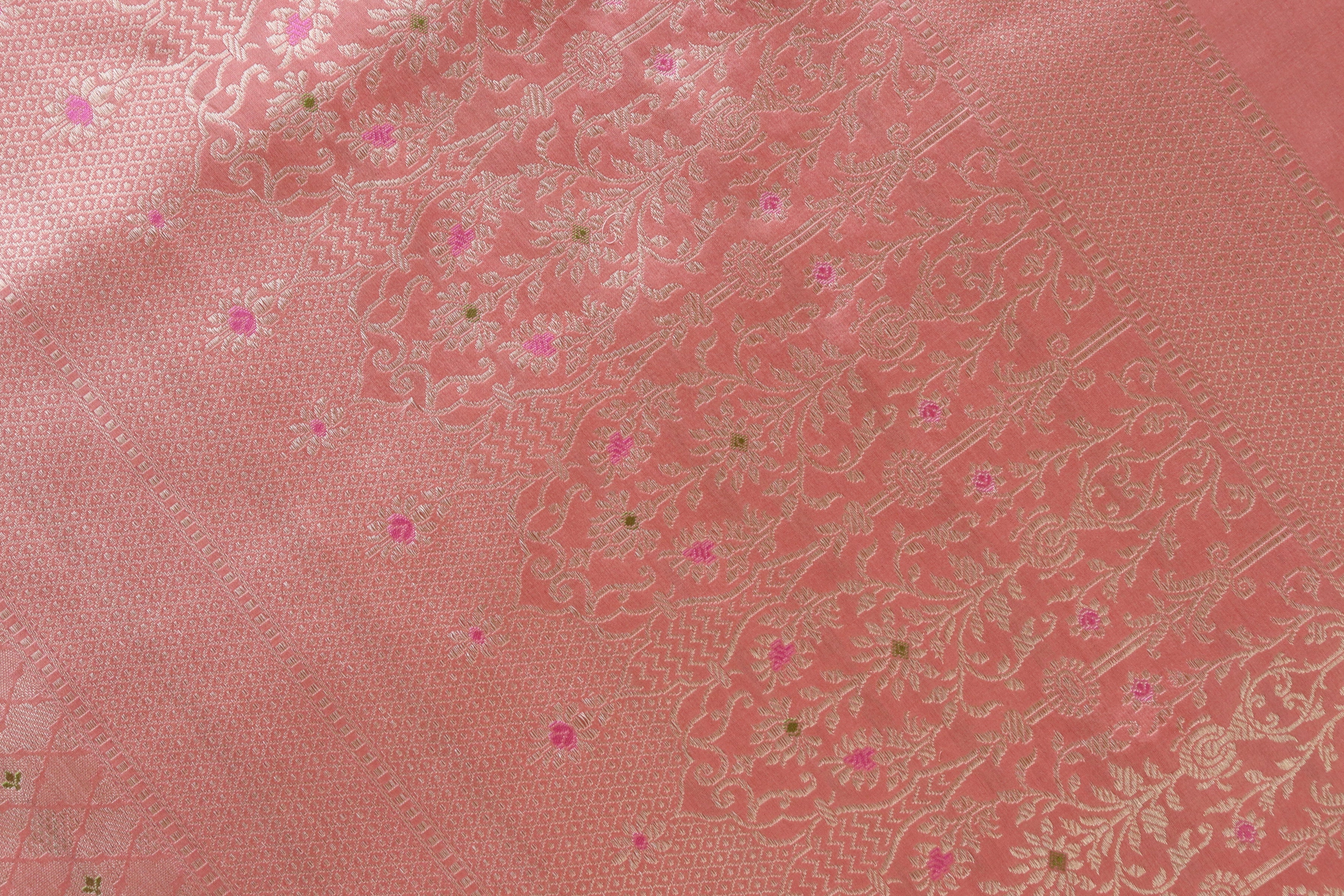 Peach Meenadar Tanchoi Pure Silk Handloom Banarasi Saree