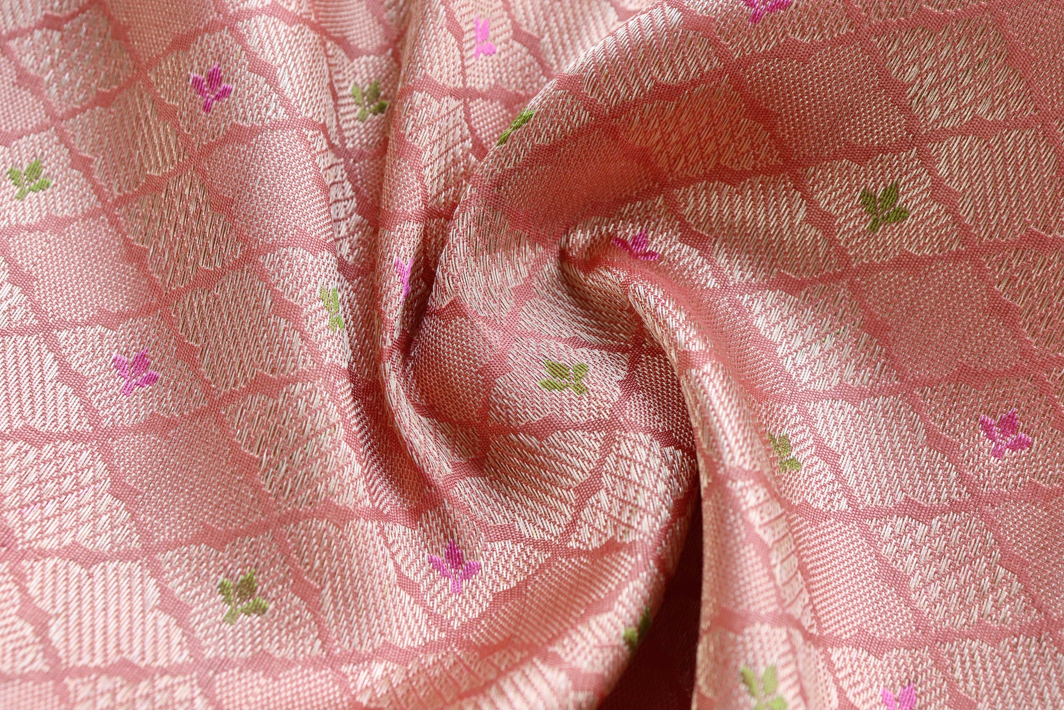 Peach Meenadar Tanchoi Pure Silk Handloom Banarasi Saree