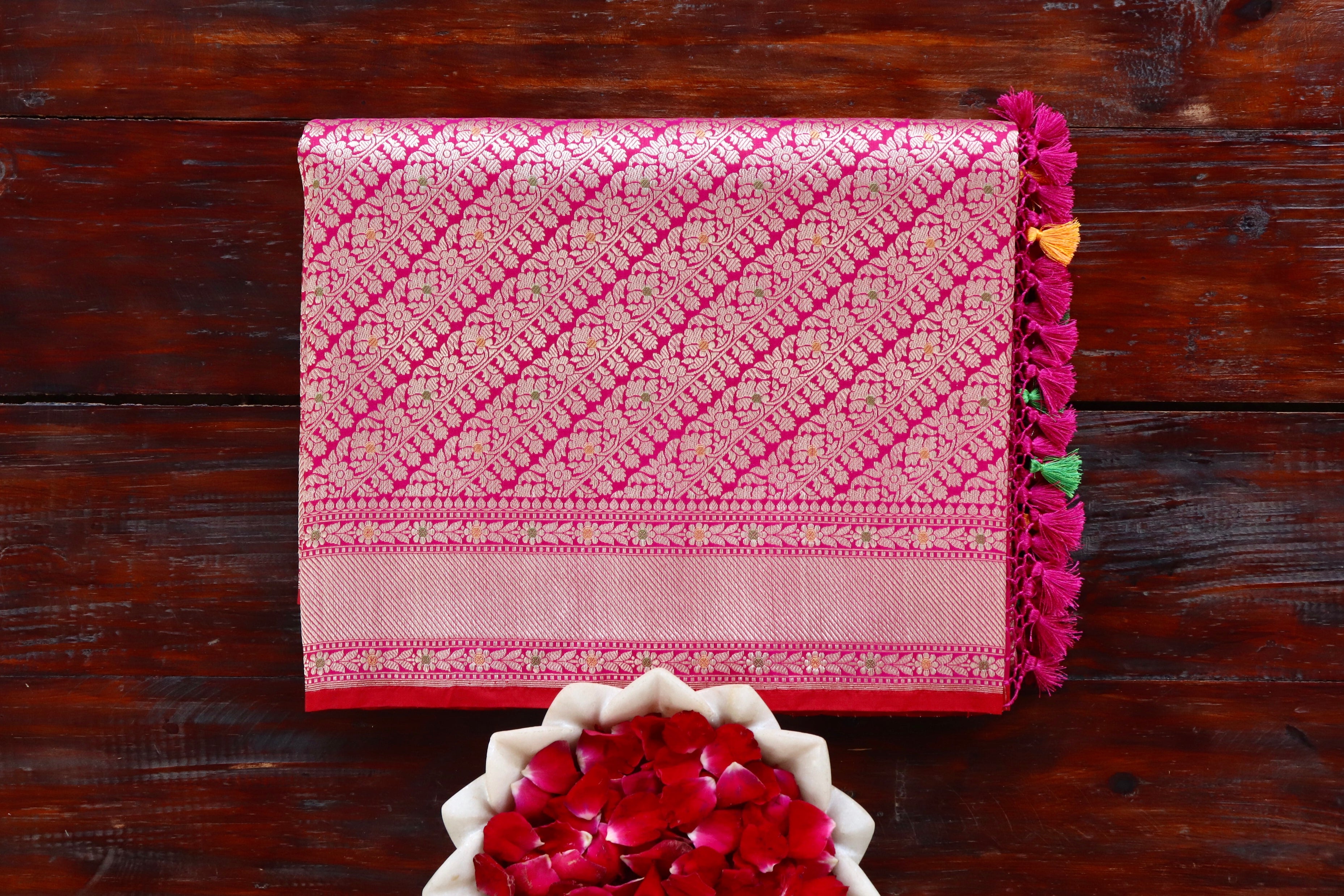 Pink Meenadar Tanchoi Pure Silk Handloom Banarasi Saree