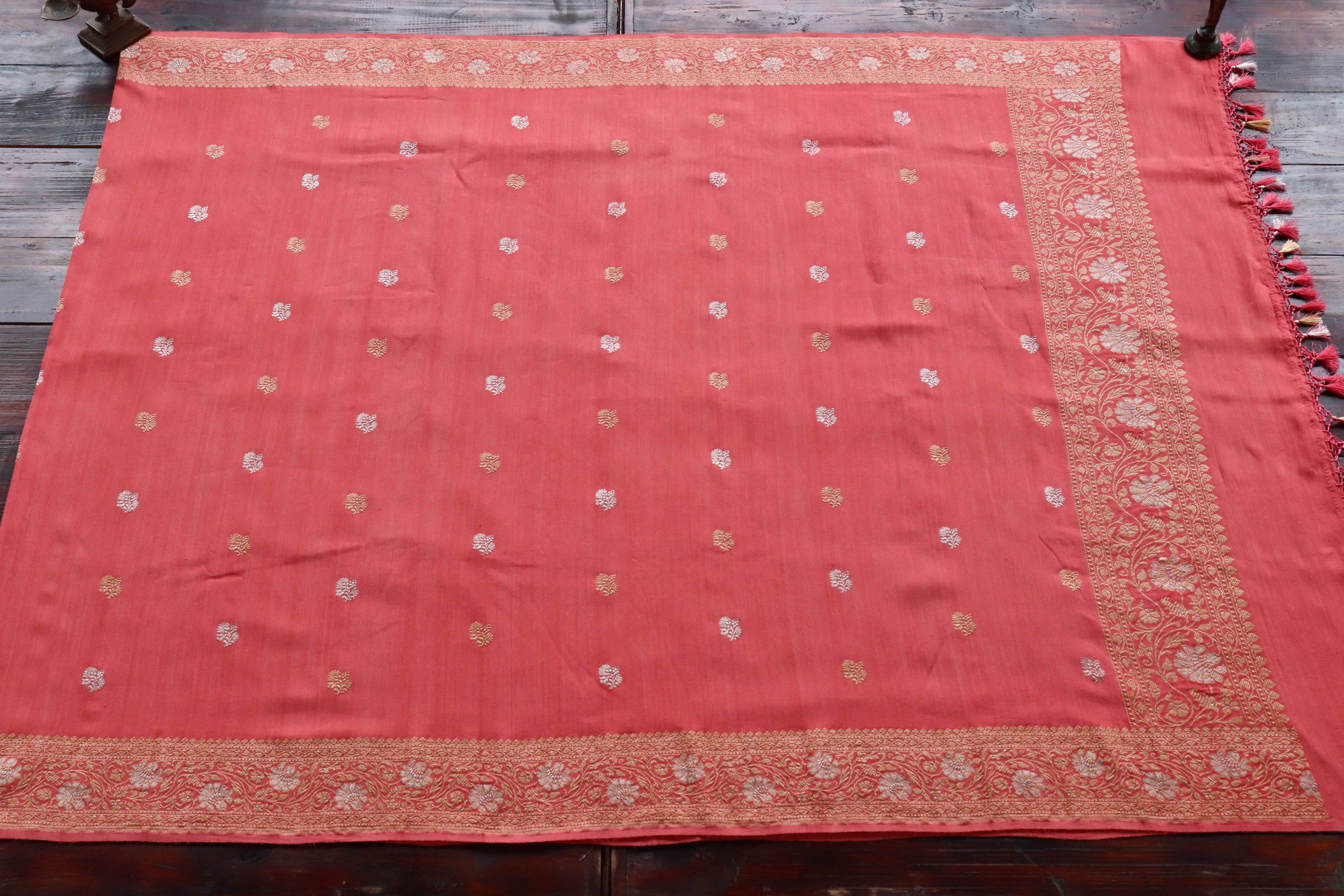 Carrot Pink Pure Munga Silk Handloom Banarasi Dupatta