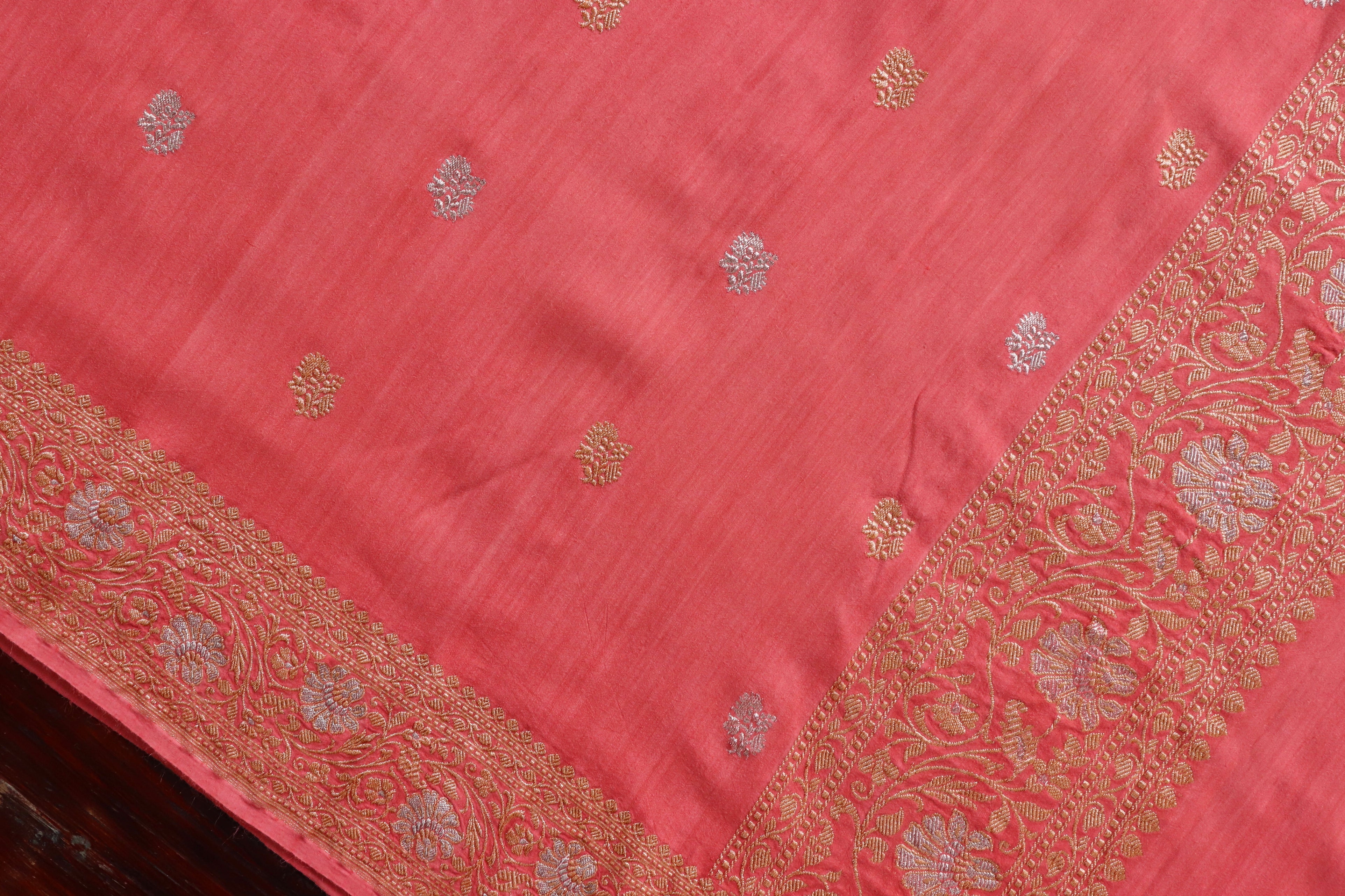 Carrot Pink Pure Munga Silk Handloom Banarasi Dupatta