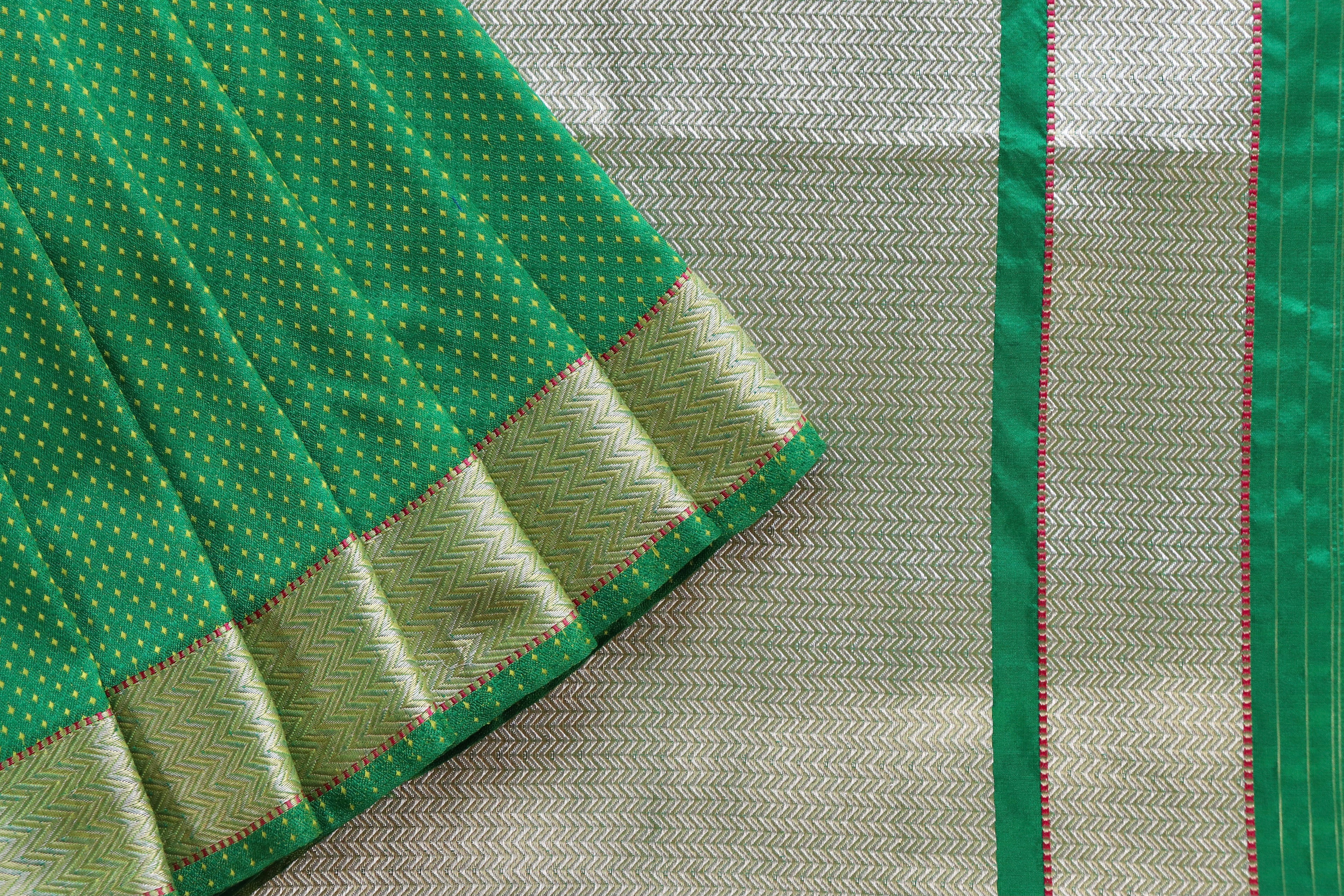 Shades Of Green Do Rukhi Resham Handwoven Banarasi Tanchoi Silk Saree