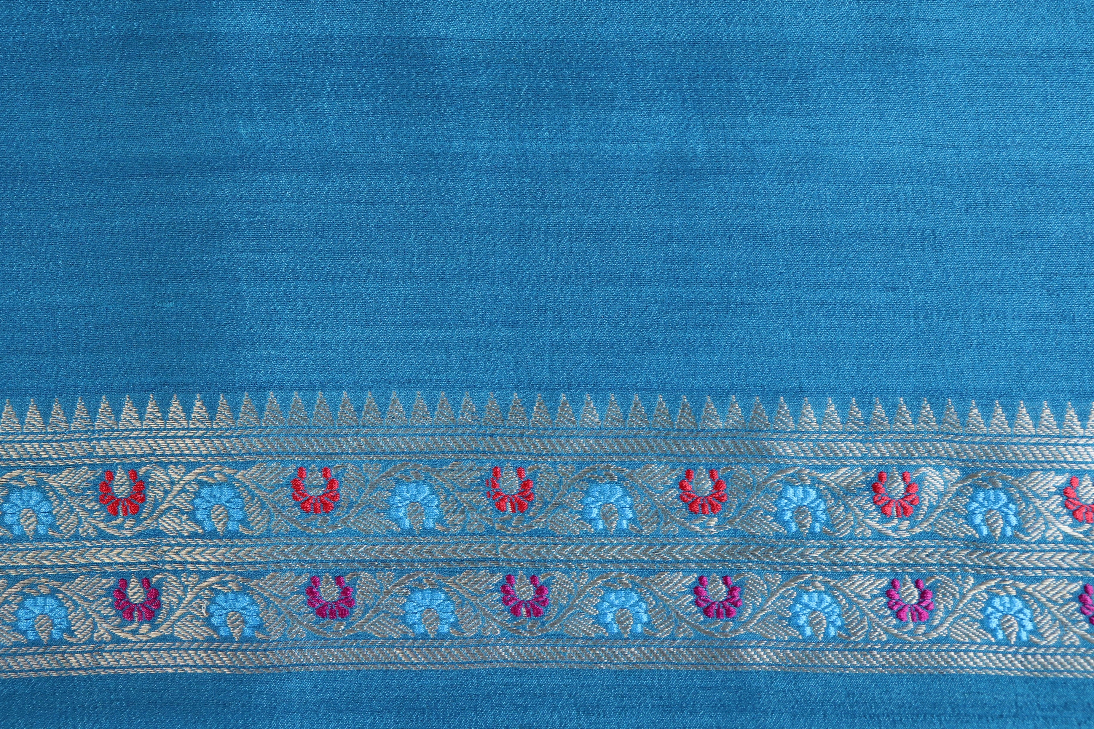 Ink Blue Guldasta Pure Tussar Silk Handloom Banarasi Saree