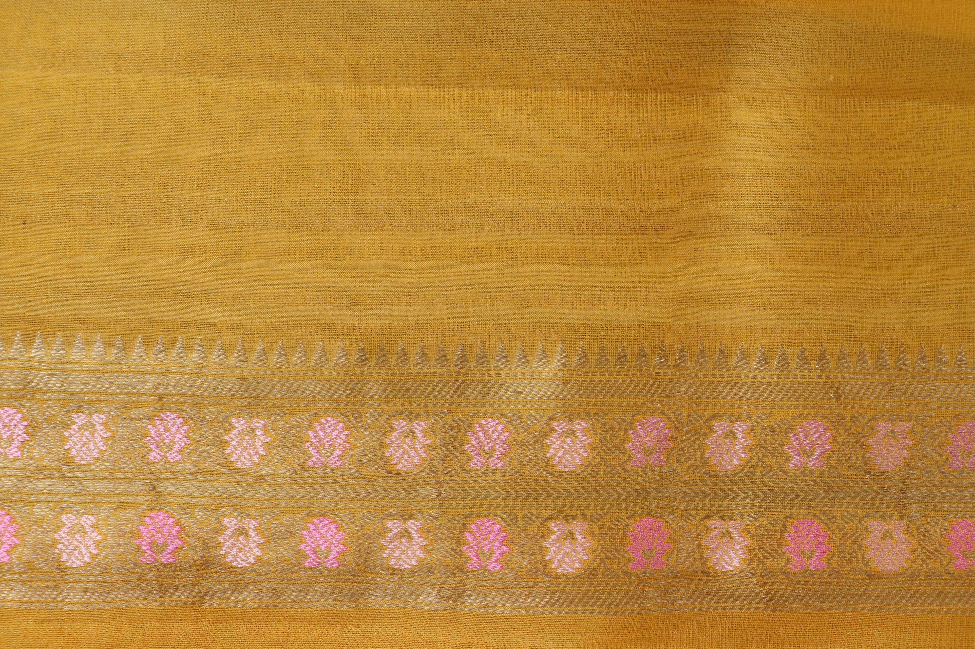 Yellow Guldasta Pure Tussar Silk Handloom Banarasi Saree