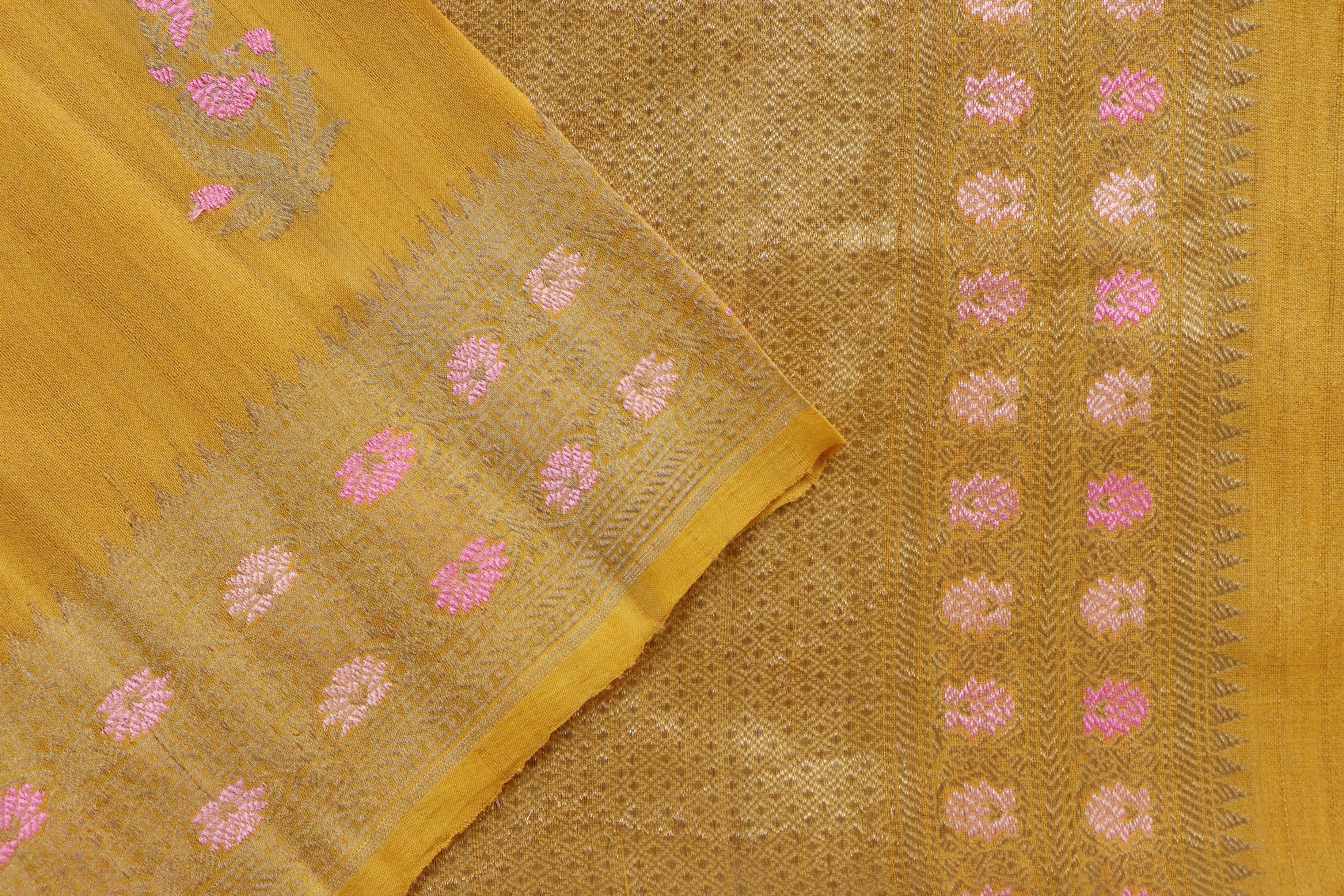 Yellow Guldasta Pure Tussar Silk Handloom Banarasi Saree
