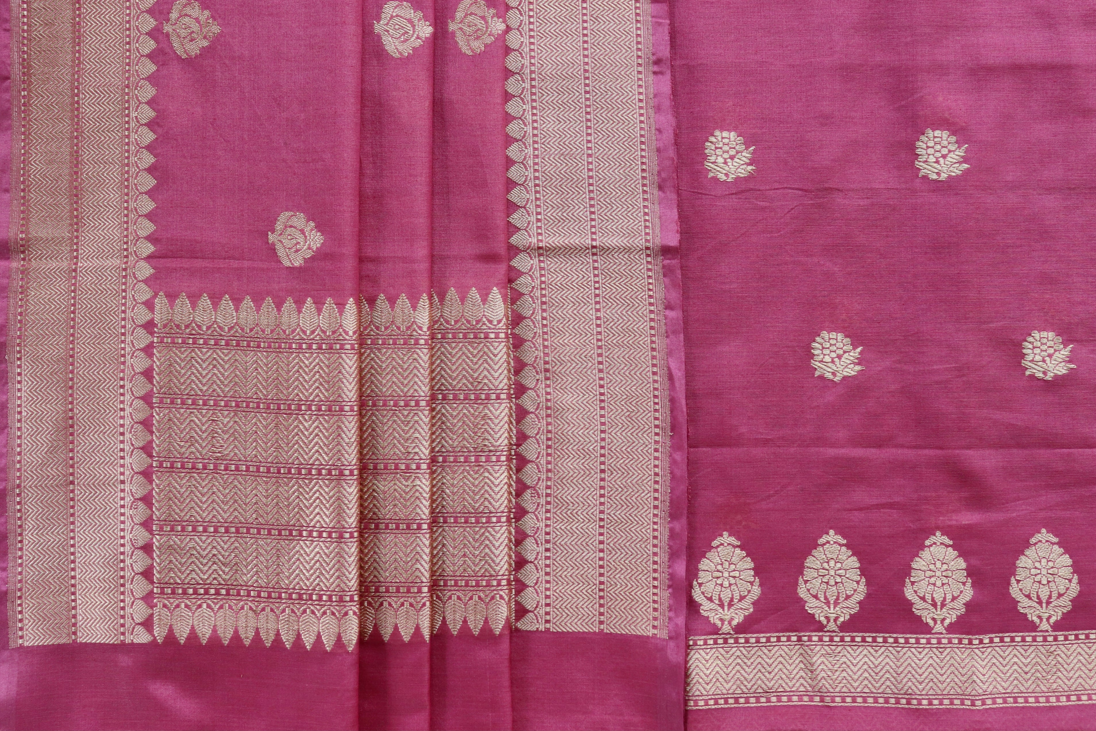 Blush Pink Katan By Cotton Silk Handloom Banarasi Suit Set