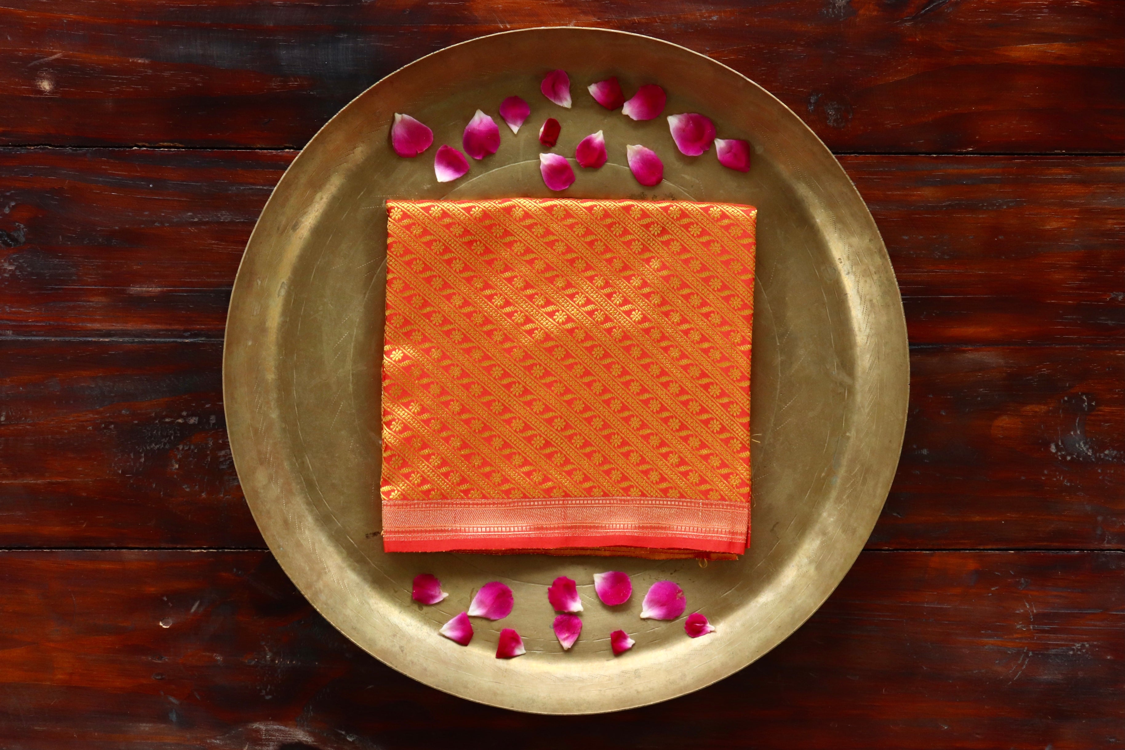 Saffron Pure Silk Handloom Banarasi Stole