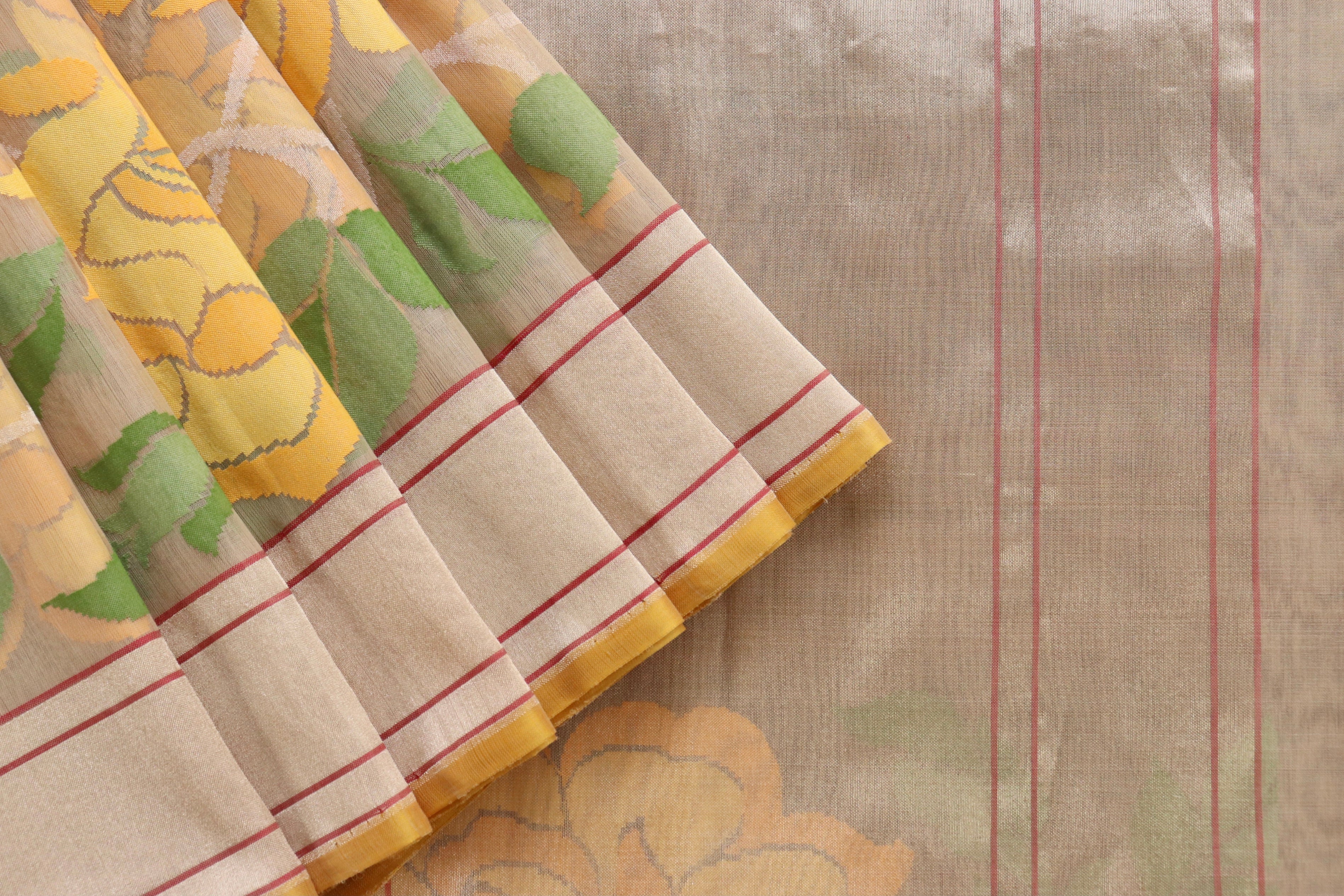Beige Pure Kora Silk Handloom Banarasi Saree