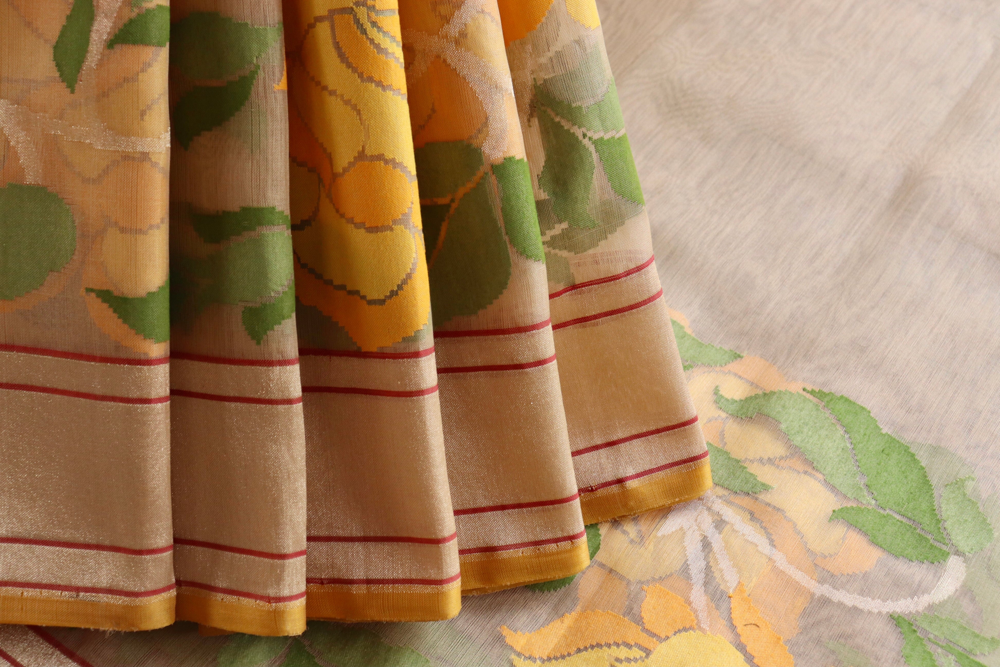Beige Pure Kora Silk Handloom Banarasi Saree