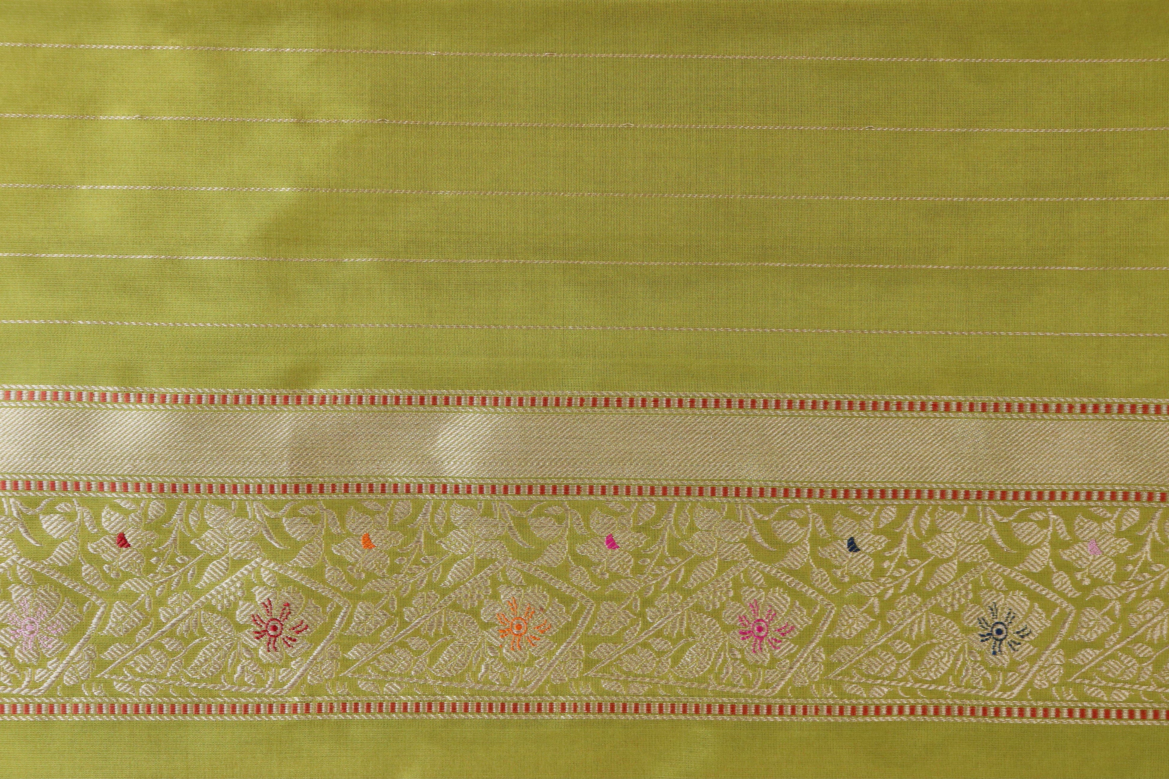 Pear Green Kairy Pure Silk Handloom Banarasi Saree