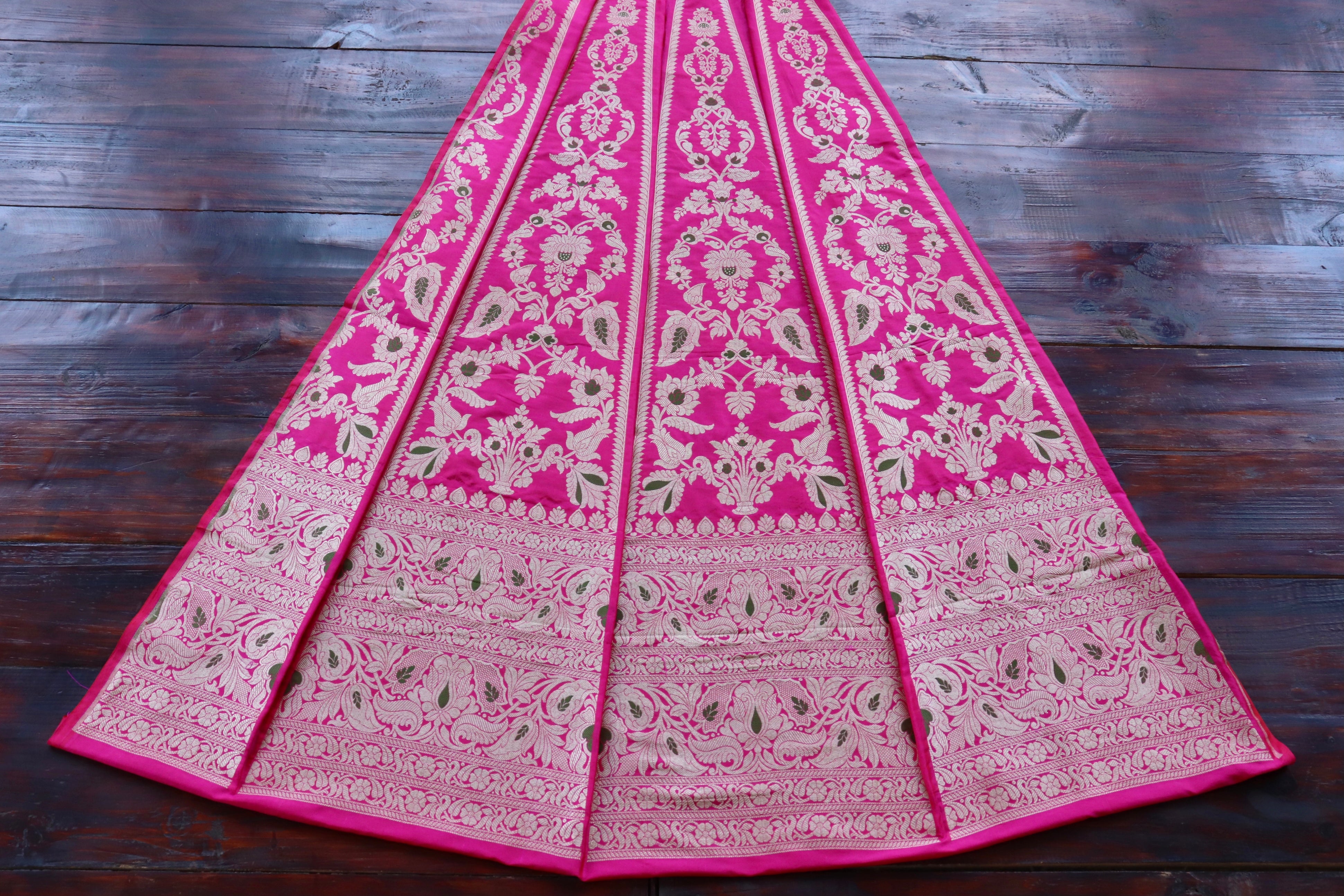 Hot Pink Meenadar Pure Silk Banarasi Lehenga