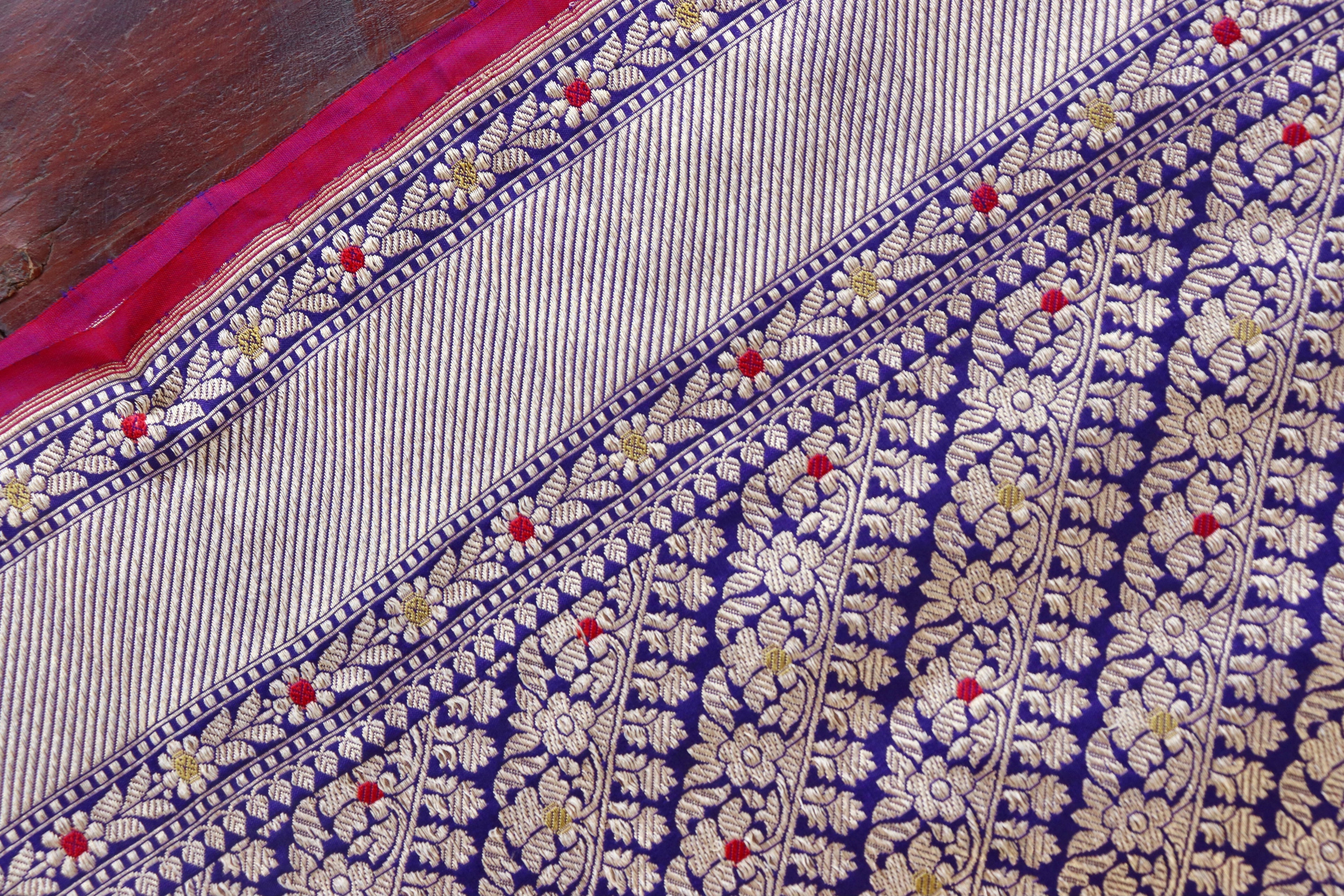 Blue Meenadar Adda Tanchoi Pure Silk Handloom Banarasi Saree