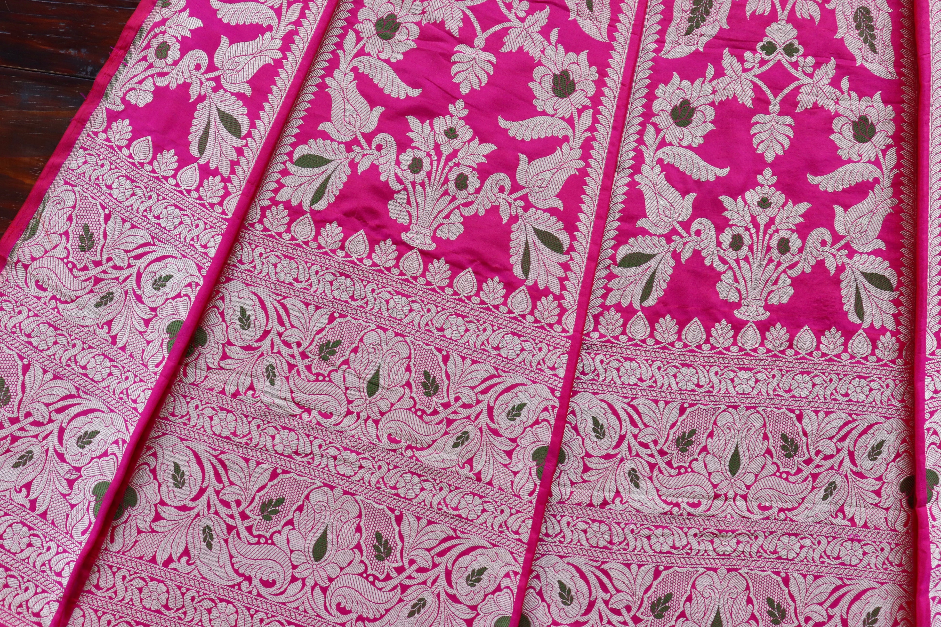 Hot Pink Meenadar Pure Silk Banarasi Lehenga