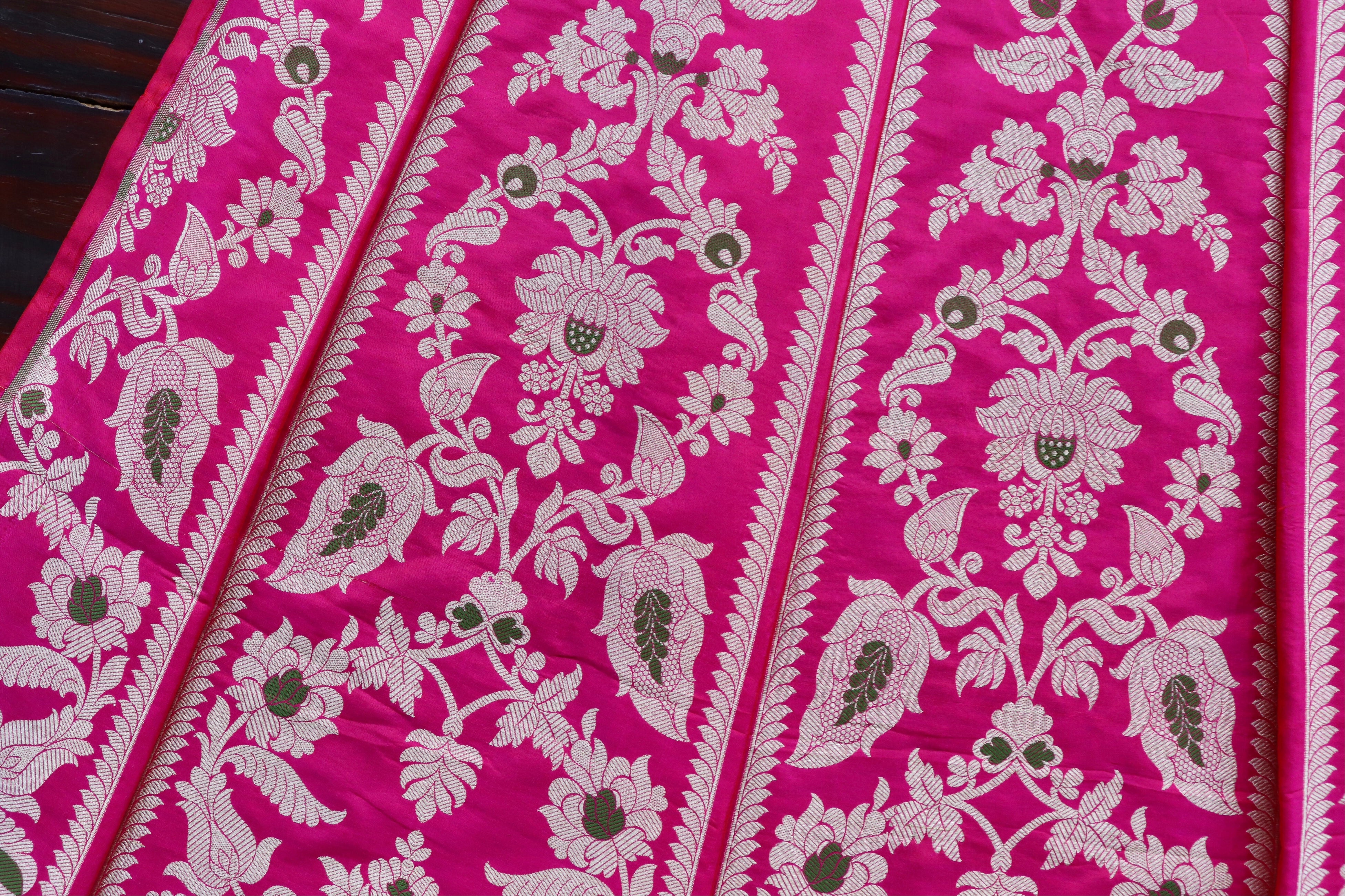 Hot Pink Meenadar Pure Silk Banarasi Lehenga