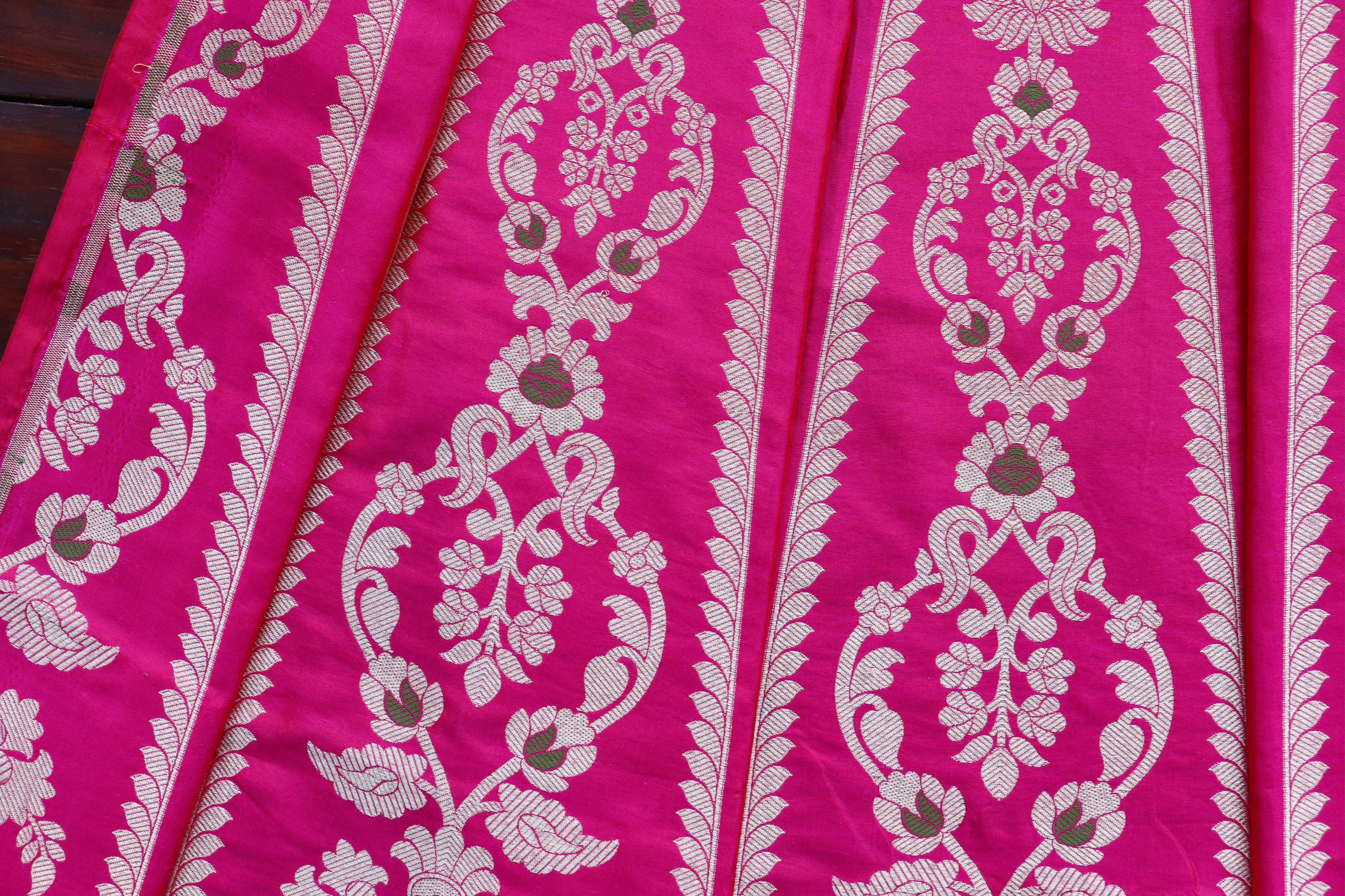 Hot Pink Meenadar Pure Silk Banarasi Lehenga