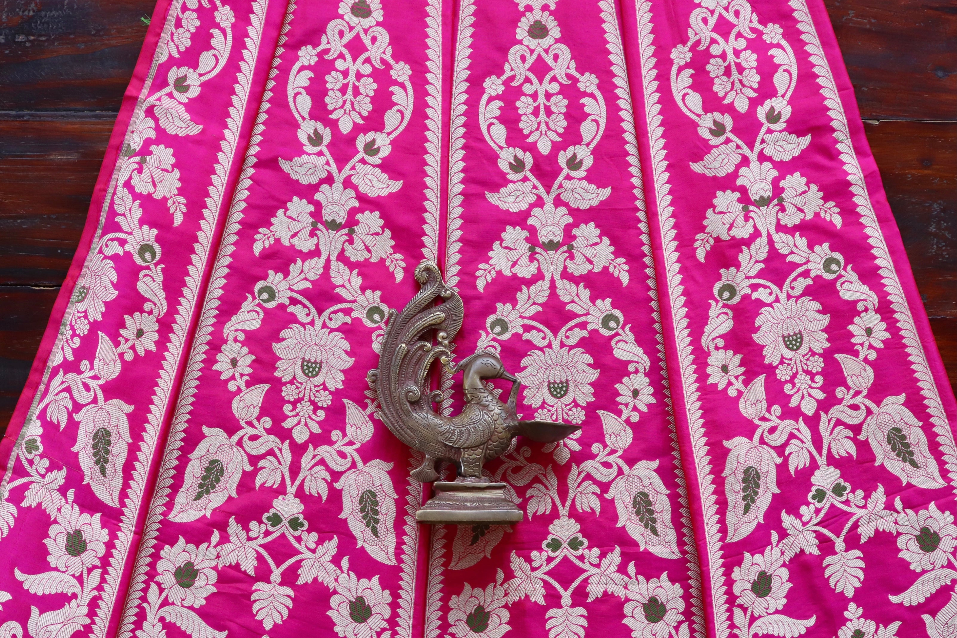 Hot Pink Meenadar Pure Silk Banarasi Lehenga